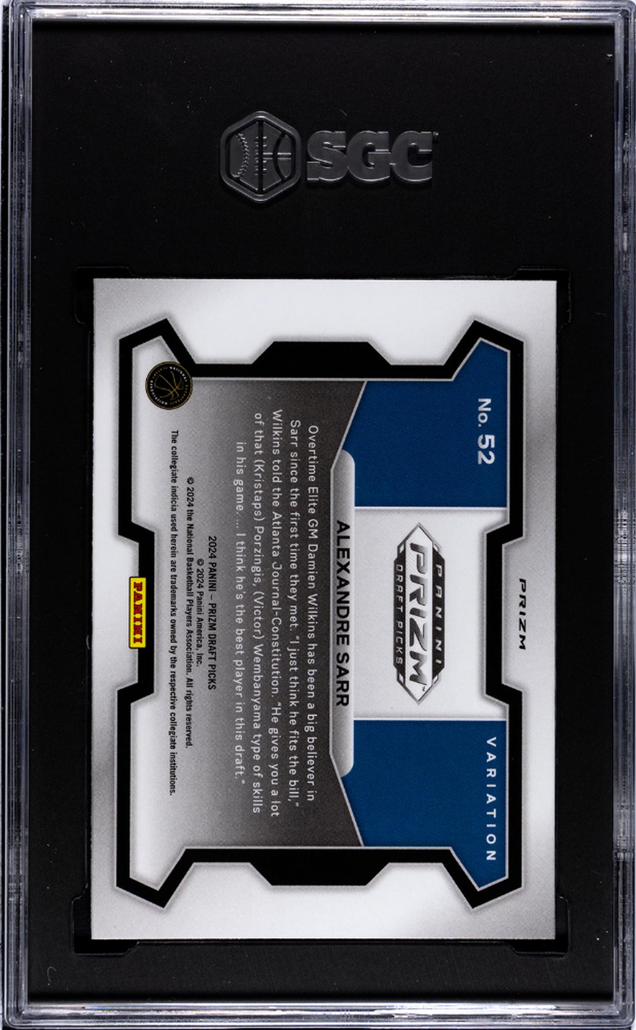 2024 Panini Prizm Draft Picks Variation Silver Prizm Alexandre Sarr #52 RC SGC 8