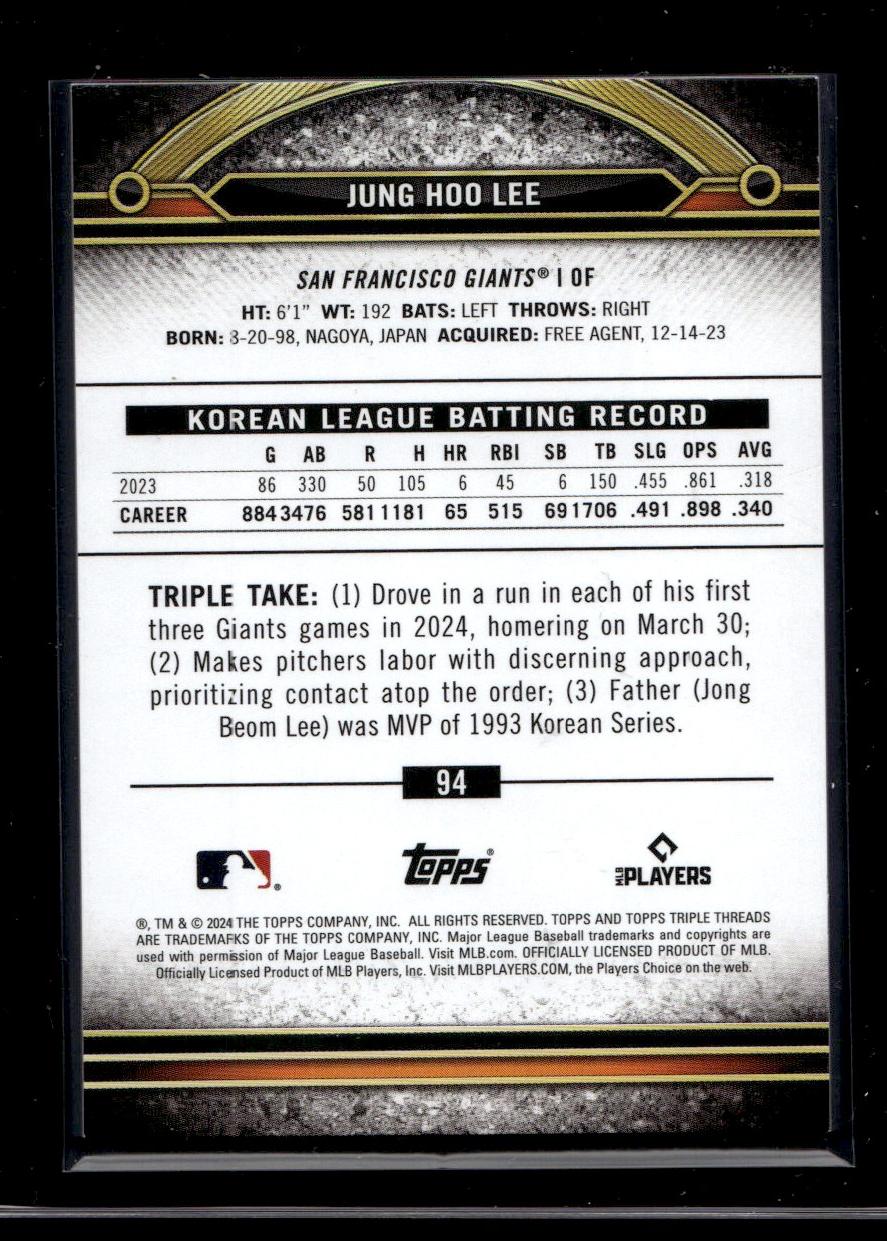 2024 Topps Triple Threads #94 Jung Hoo Lee Rookie /199 San Francisco Giants