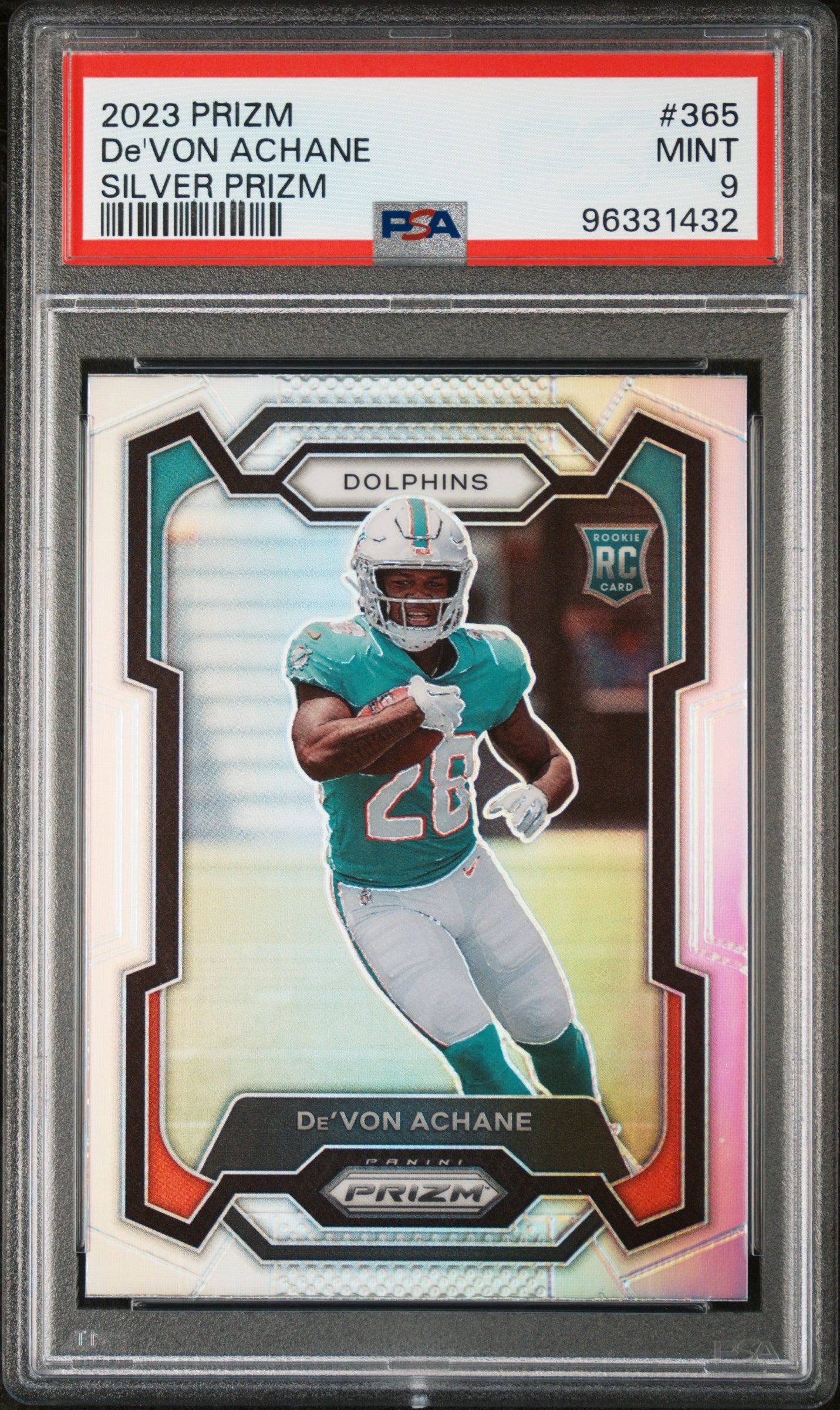 2023 Prizm #365 De'Von Achane Silver Prizm PSA 9