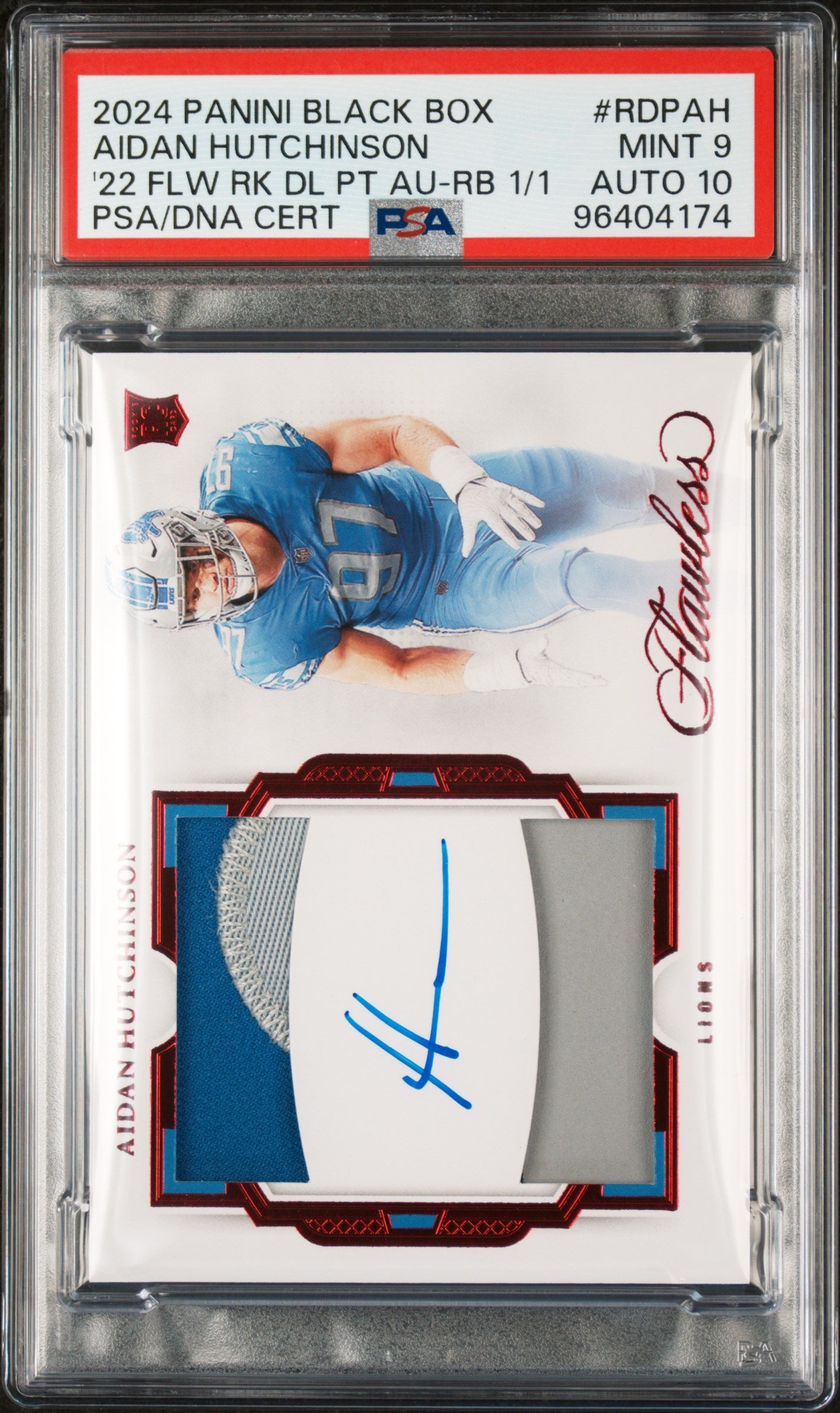 2024 Panini Black Box Ruby Aidan Hutchinson #RDPAH RC RPA 1/1 PSA 9 Auto 10