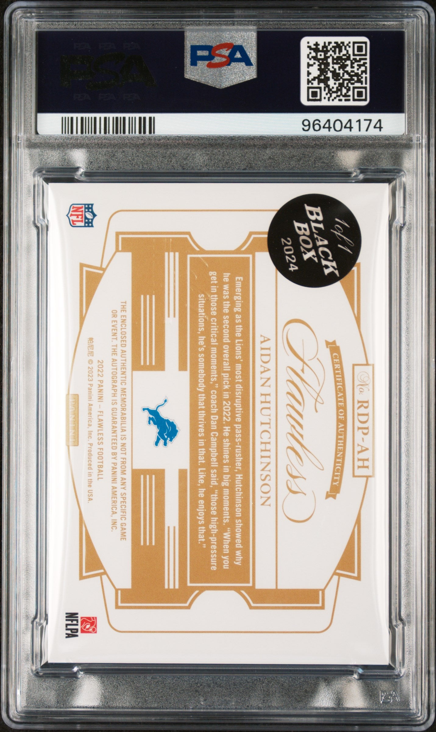 2024 Panini Black Box Ruby Aidan Hutchinson #RDPAH RC RPA 1/1 PSA 9 Auto 10