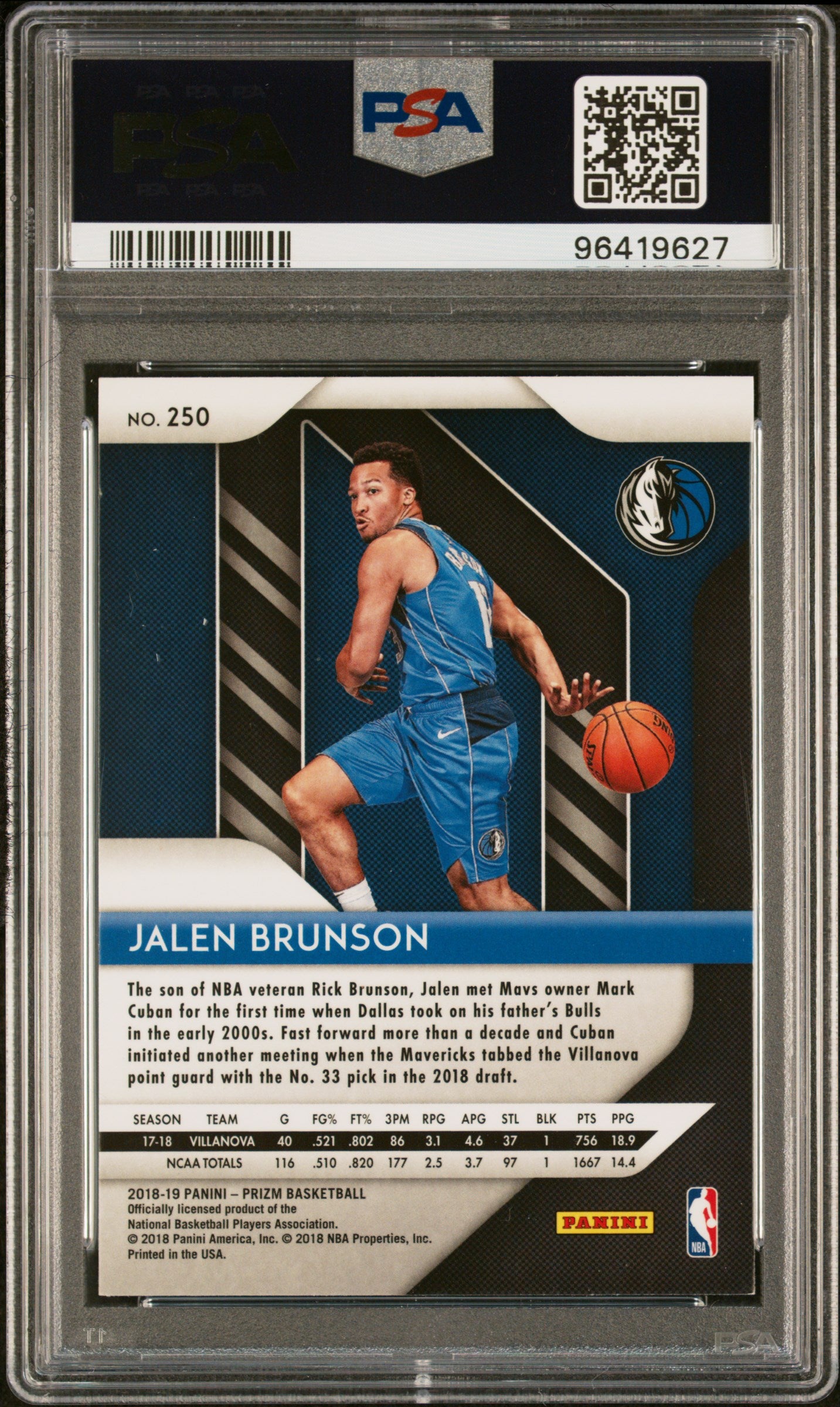 2018 Panini Prizm Jalen Brunson #250 RC PSA 10