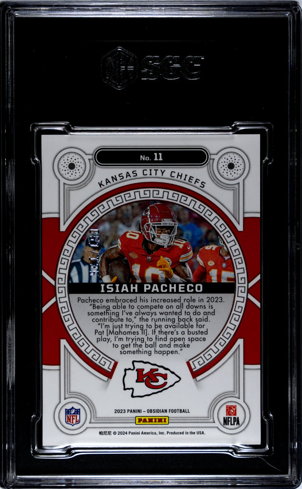 2023 Obsidian #11 Isiah Pacheco Orbital /135 SGC 9.5