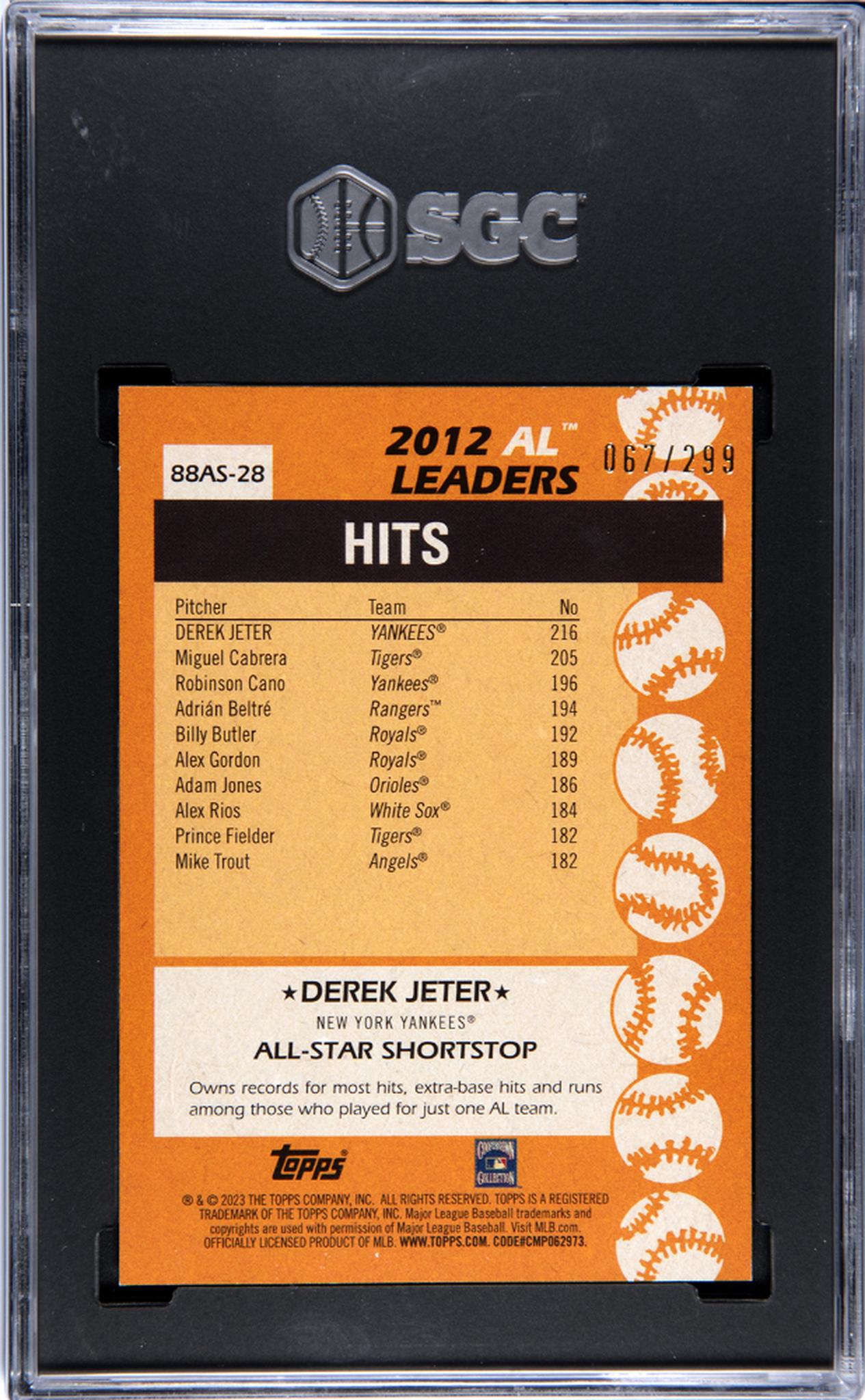 2023 Topps #88AS-28 Derek Jeter '88, A/S Black /299 SGC 9.5