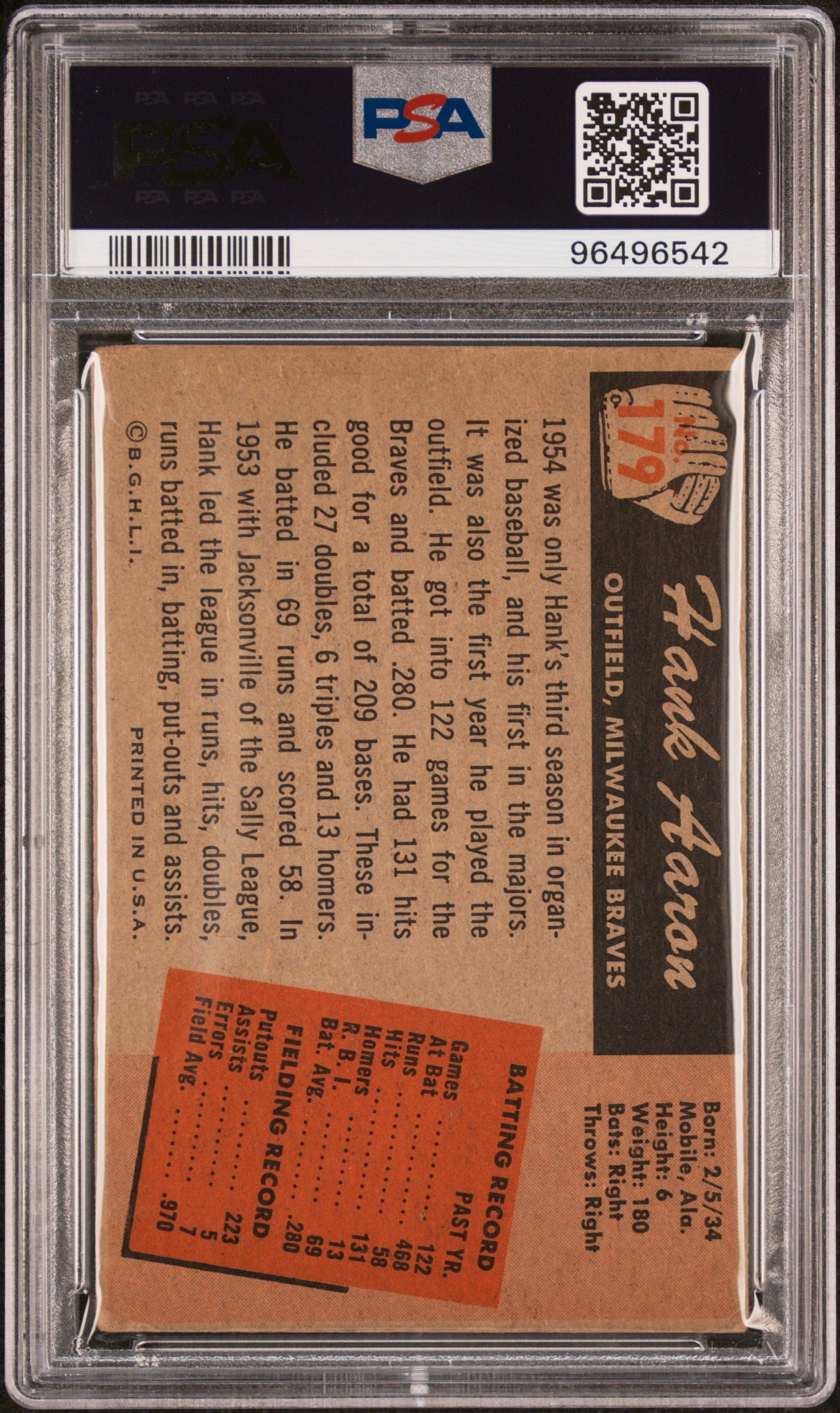 1955 Bowman Hank Aaron #179 PSA 2