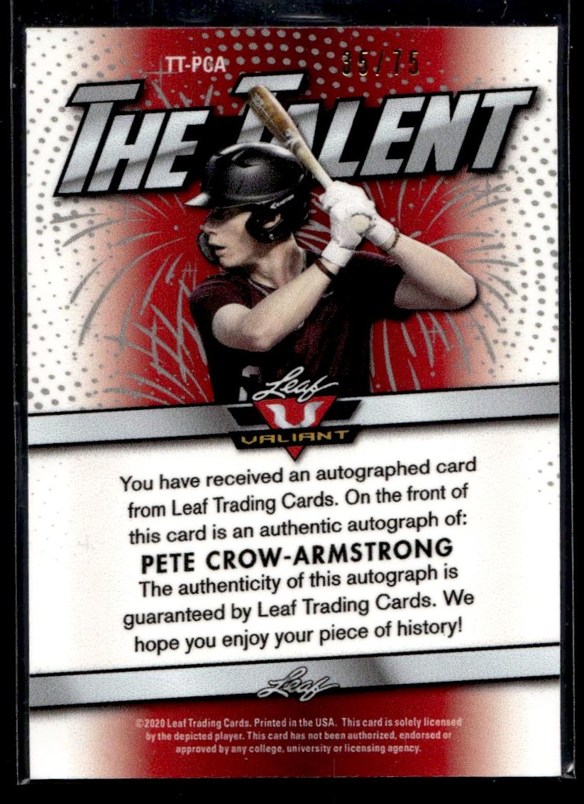 2020 Leaf Valiant Pete Crow-Armstrong The Talent /75 Auto