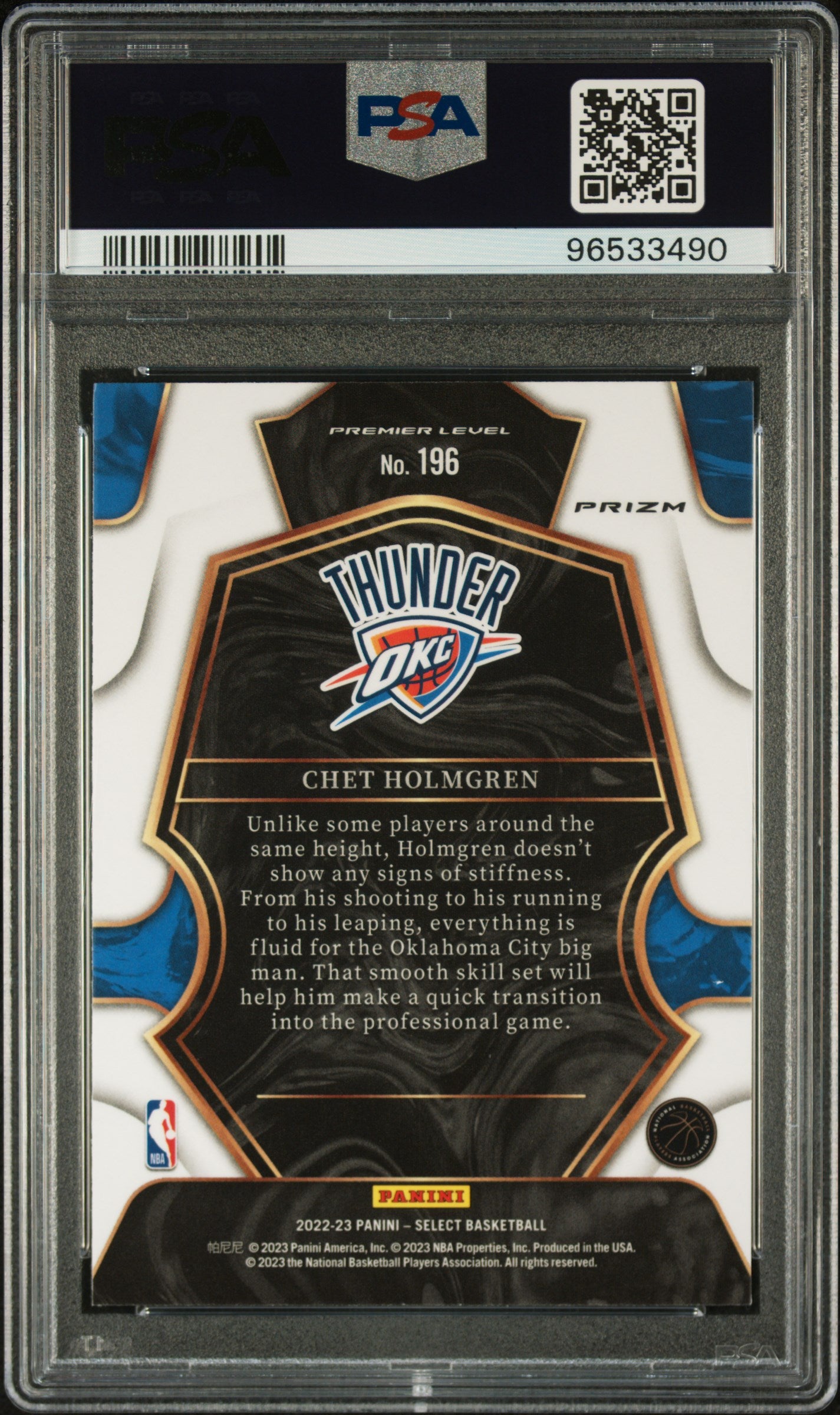 2022 Select #196 Chet Holmgren Orange Flash PSA 9