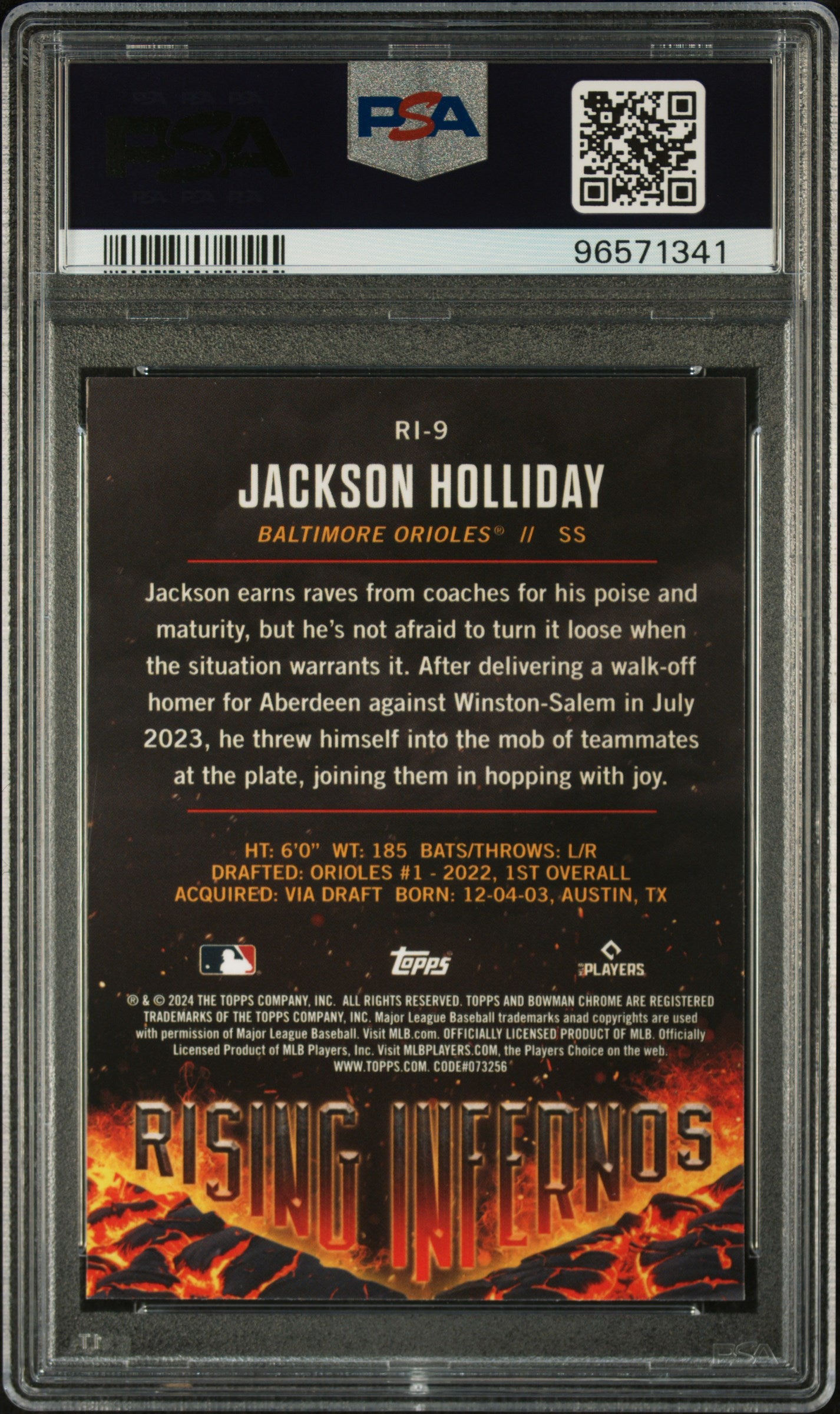 2024 Bowman Chrome Rising Infernos Jackson Holliday #RI-9 PSA 10