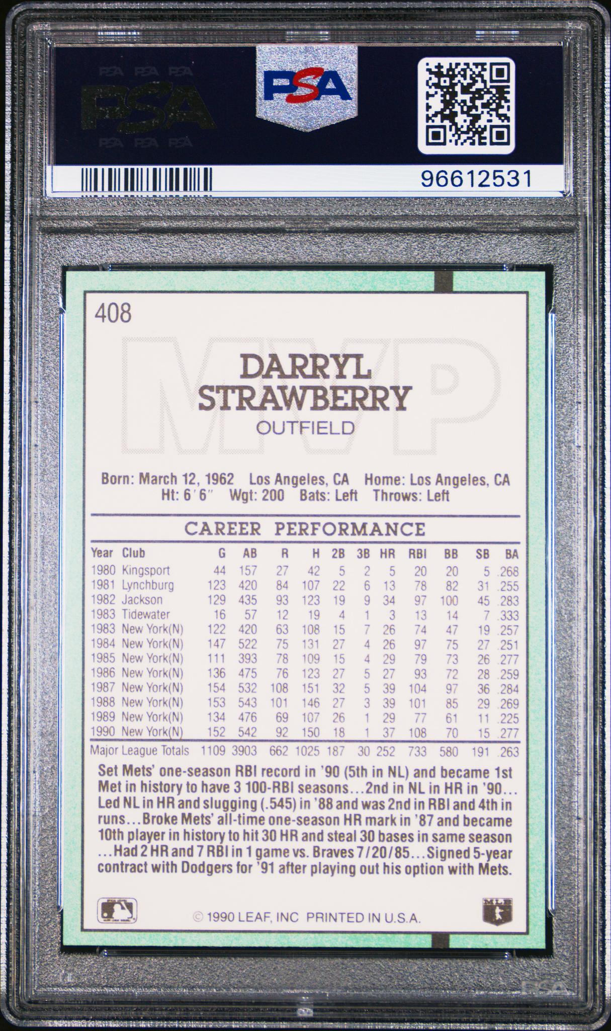 1991 Panini Donruss Darryl Strawberry #408 PSA 10