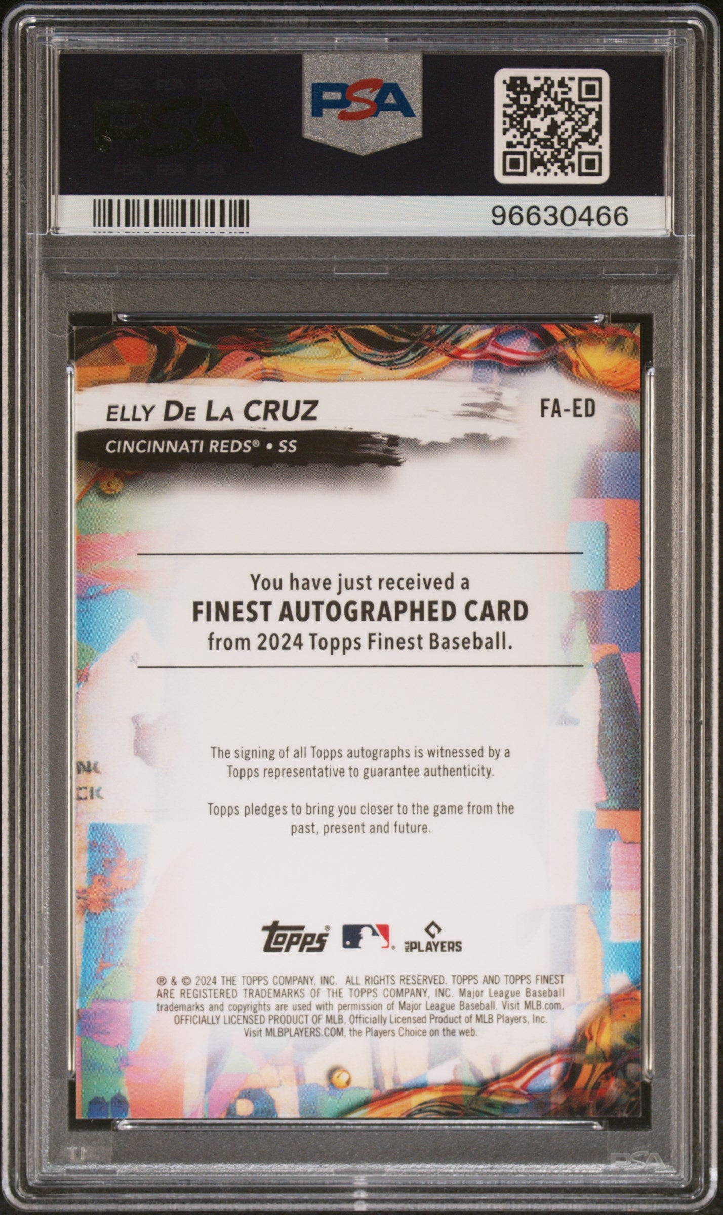 2024 Topps Finest Finest Autographs Autograph-Gold Refractor Elly De La Cruz #FAED /50 PSA 9