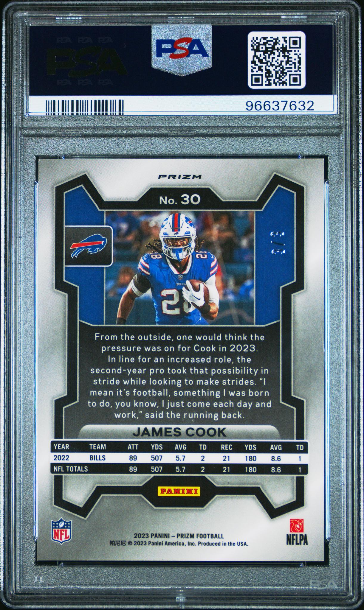 2023 Panini Prizm White Knight James Cook #30 PSA 10