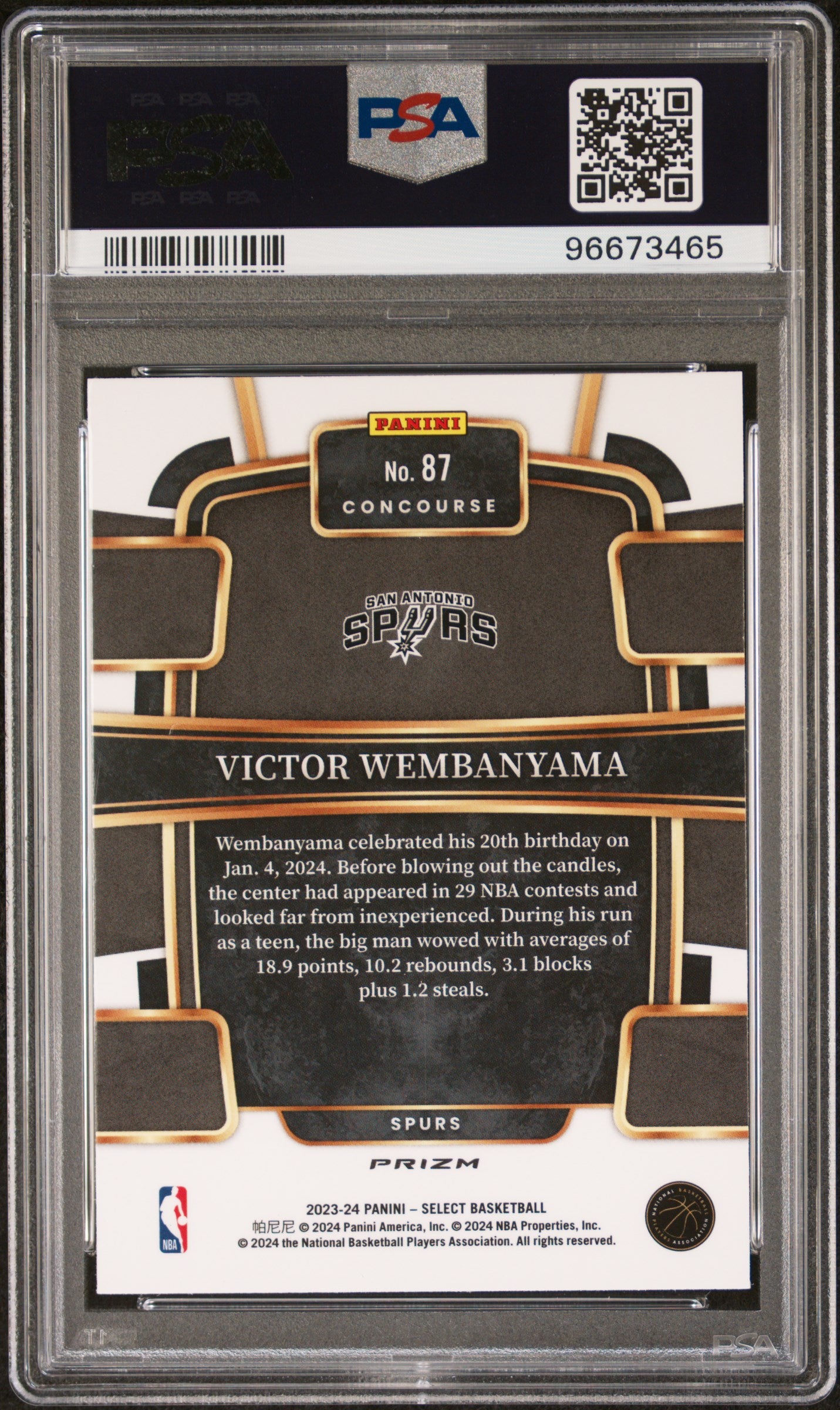 2023 Panini Select Blue Prizm Victor Wembanyama #87 RC PSA 10