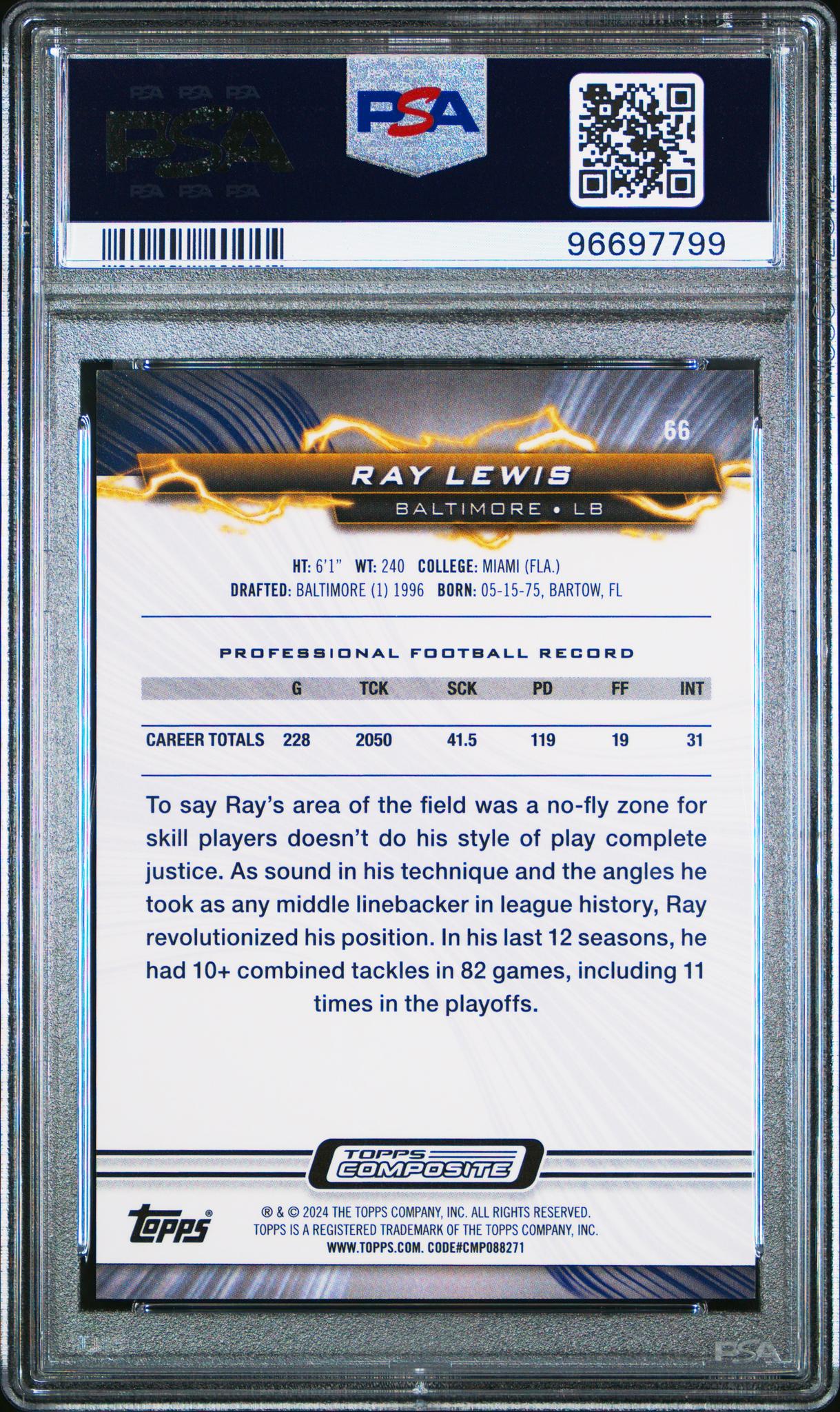 2023 Topps Composite Orange Power Surge Ray Lewis #66 /25 PSA 10