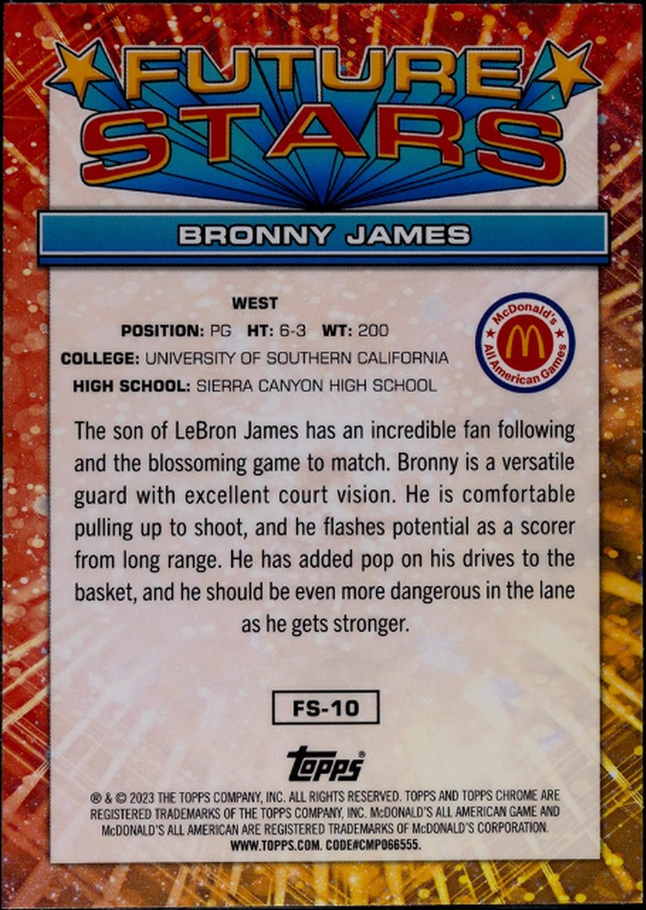 2023 Topps Chrome Mcdonald's All-American #FS-10 Bronny James Future Stars SGC 9.5