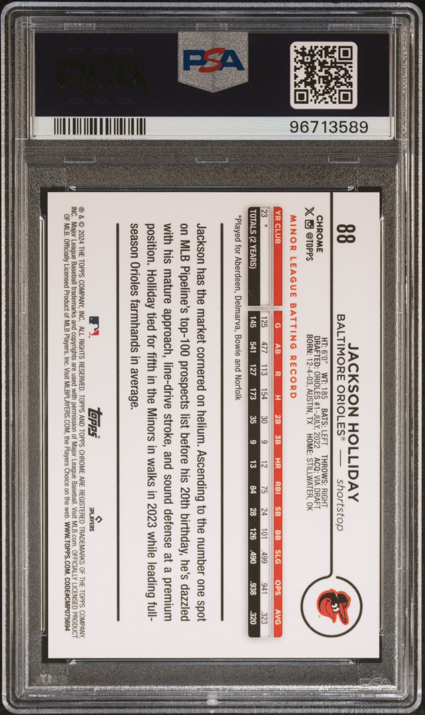 2024 Topps Chrome Red Raywave Refractor Jackson Holliday #88 PSA 9