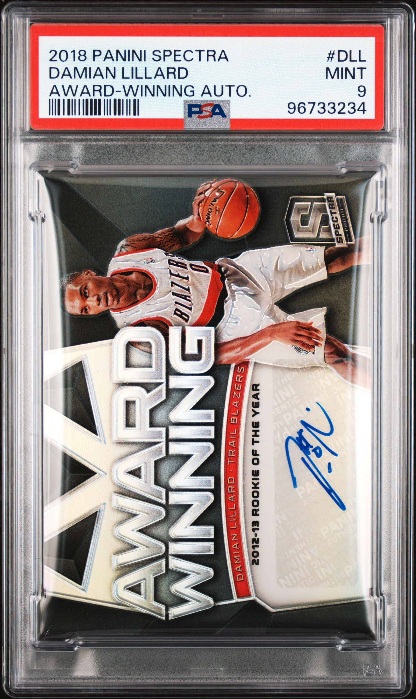 2018 Panini Spectra Award-Winning Autographs Damian Lillard #DLL /25 PSA 9