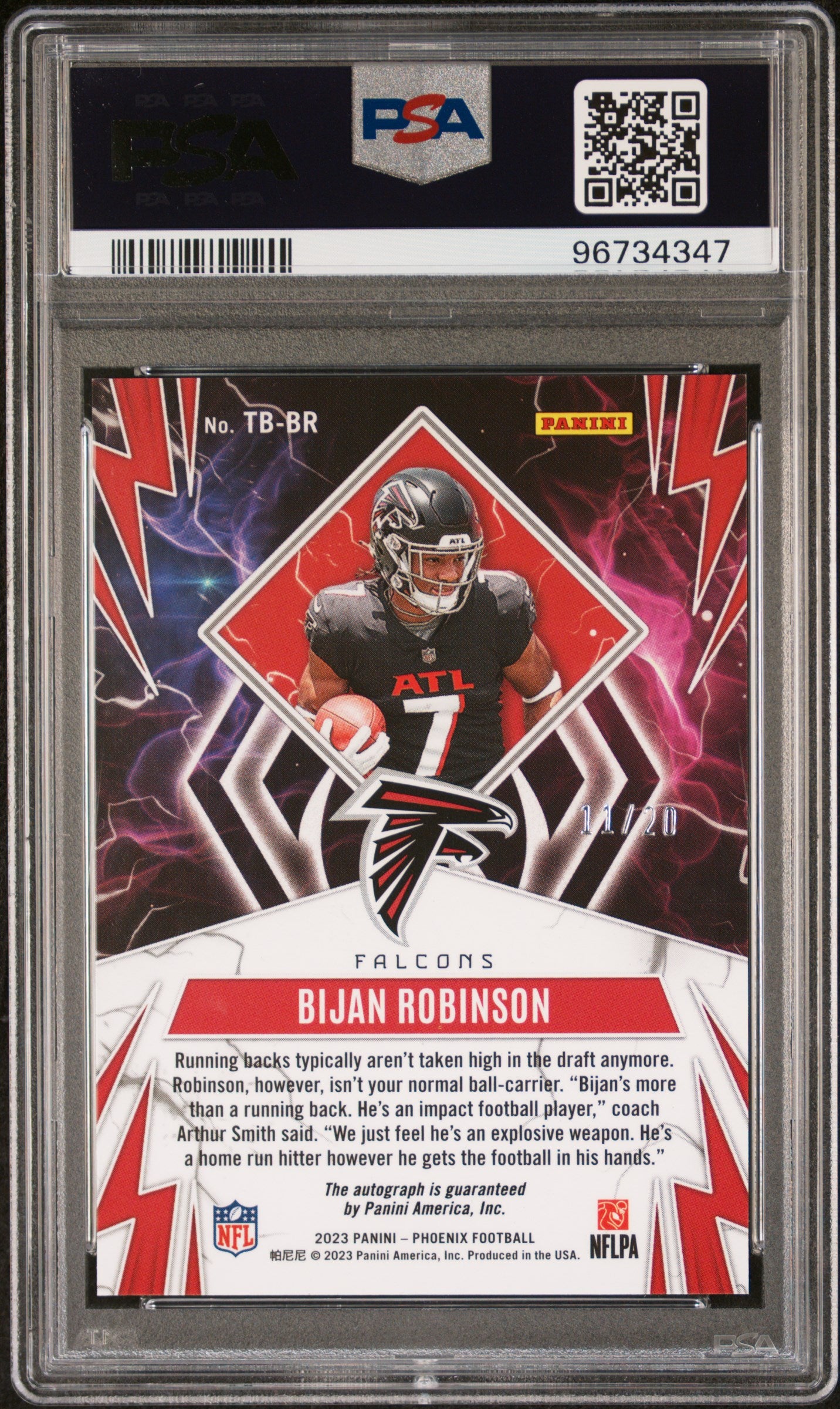 2023 Panini Phoenix Thunderbirds Orange Bijan Robinson #TB-BR RC Auto /20 PSA 10