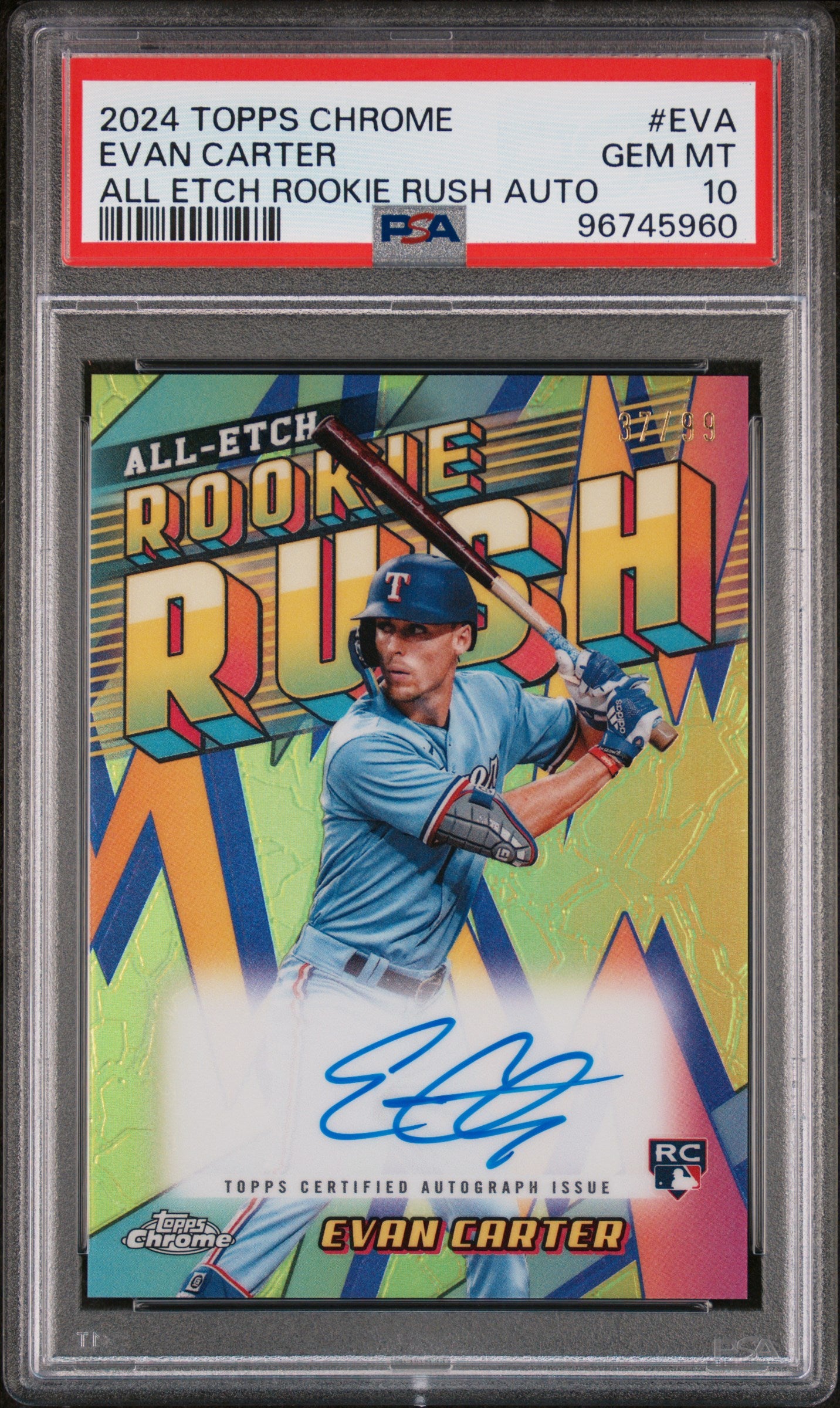 2024 Topps Chrome Chrome All Etch Rookie Rush Autographs #EVA Evan Carter PSA 10