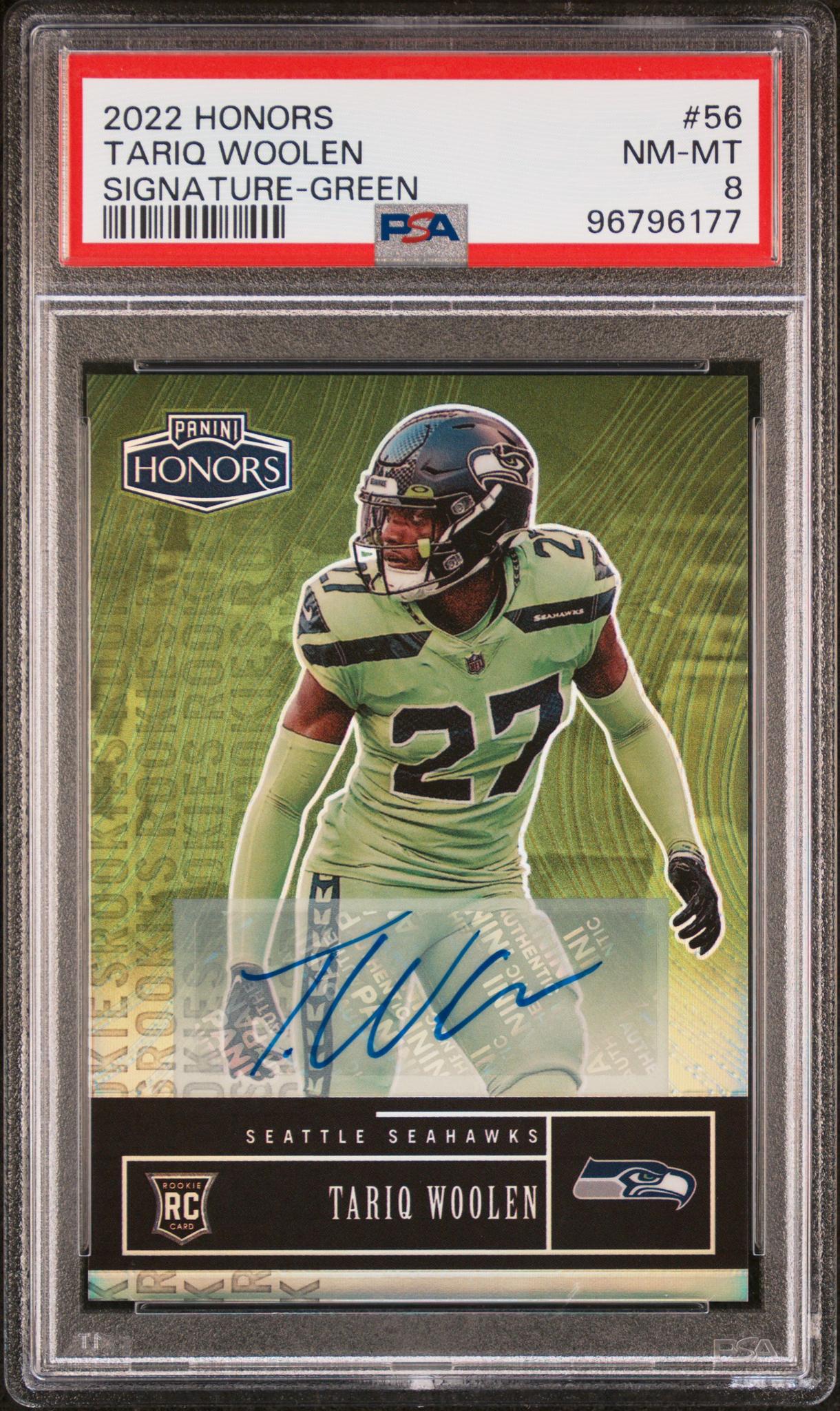2022 Panini Honors Signature Green Tariq Woolen #56 RC Auto /20 PSA 8