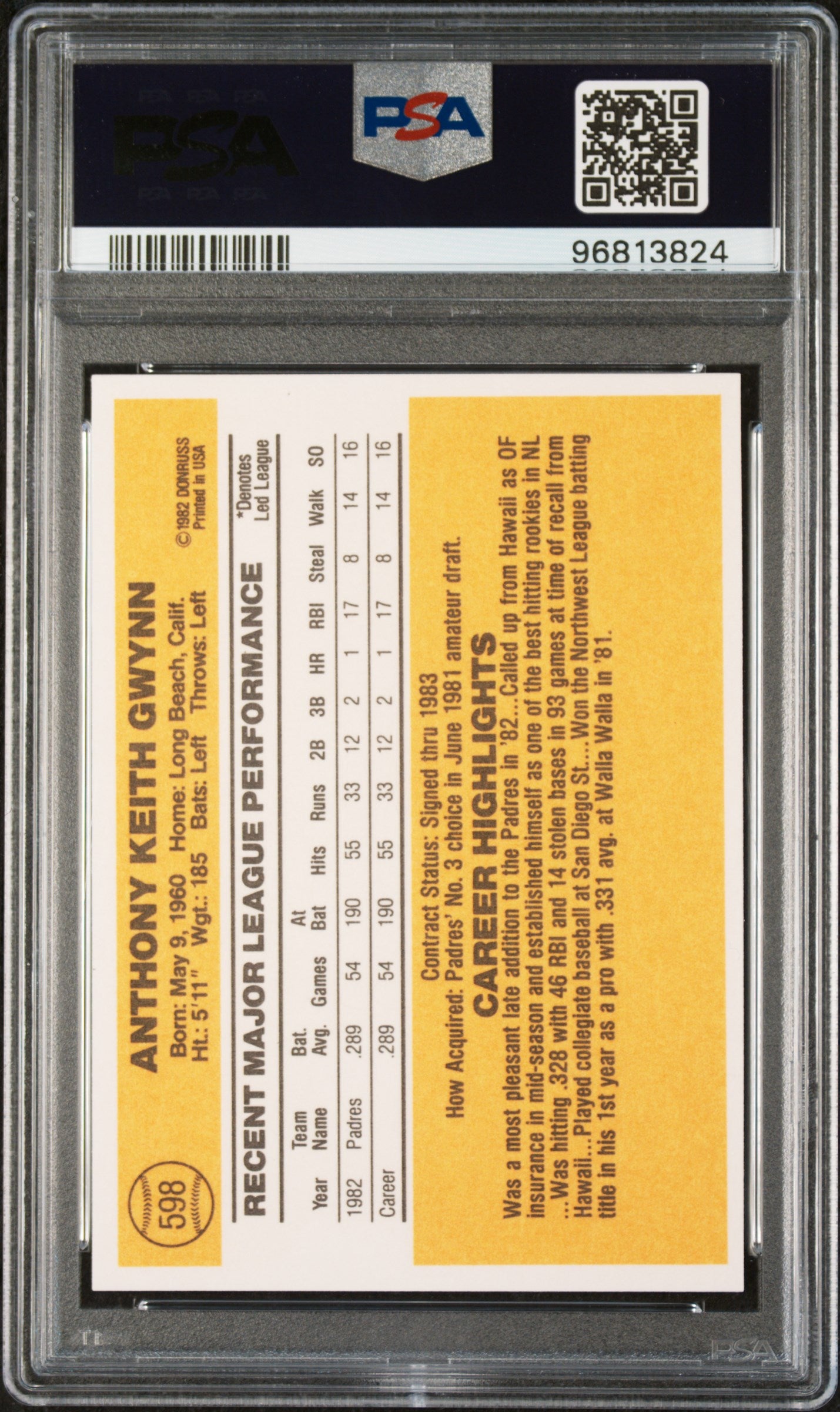 1983 Donruss Tony Gwynn #598 RC PSA 9