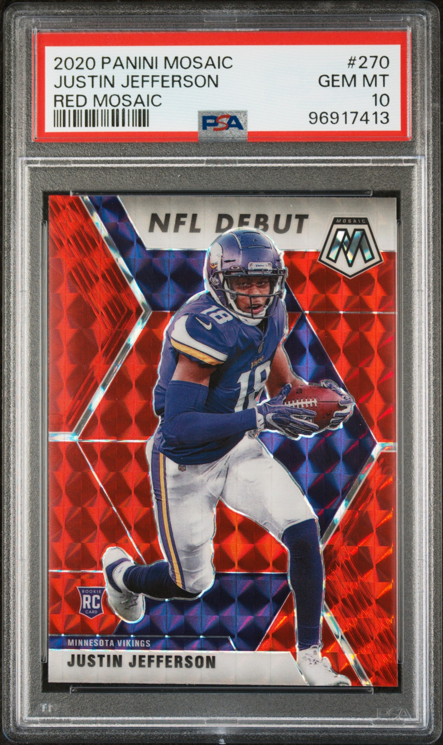 2020 Panini Mosaic NFL Debut Red Mosaic Justin Jefferson #270 RC PSA 10