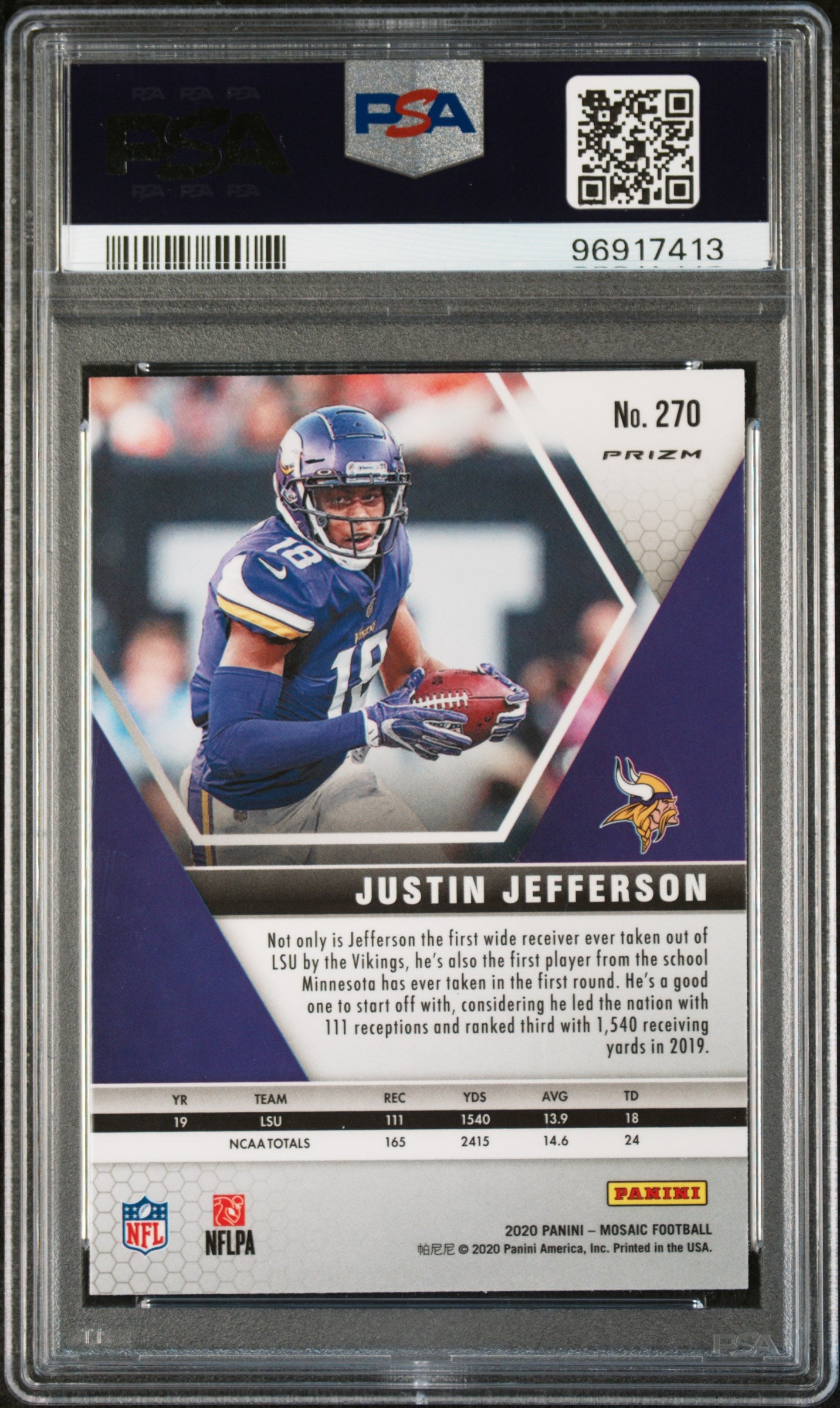 2020 Panini Mosaic NFL Debut Red Mosaic Justin Jefferson #270 RC PSA 10