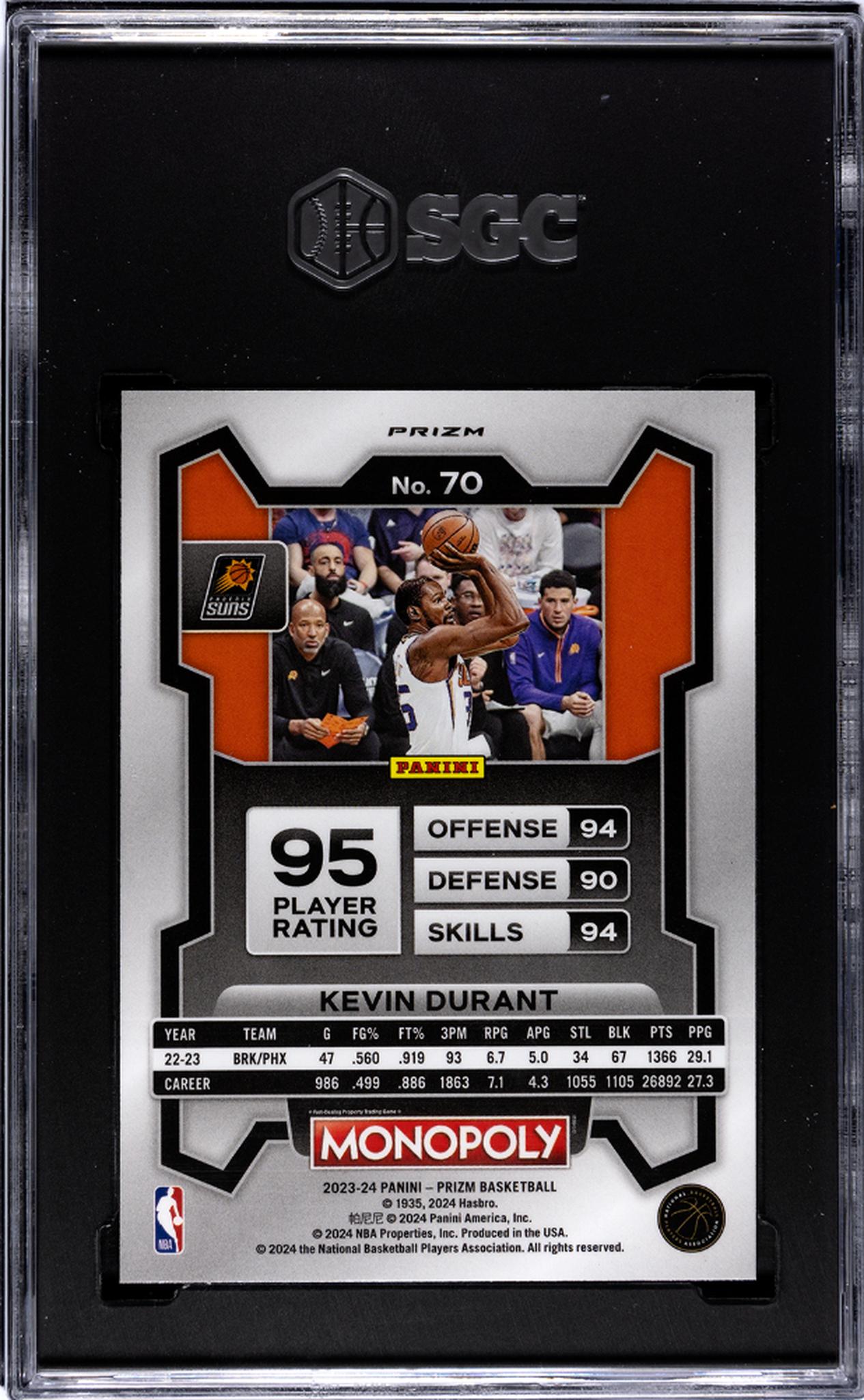 2023-24 Panini Prizm Monopoly Purple Kevin Durant #70 SGC 8.5
