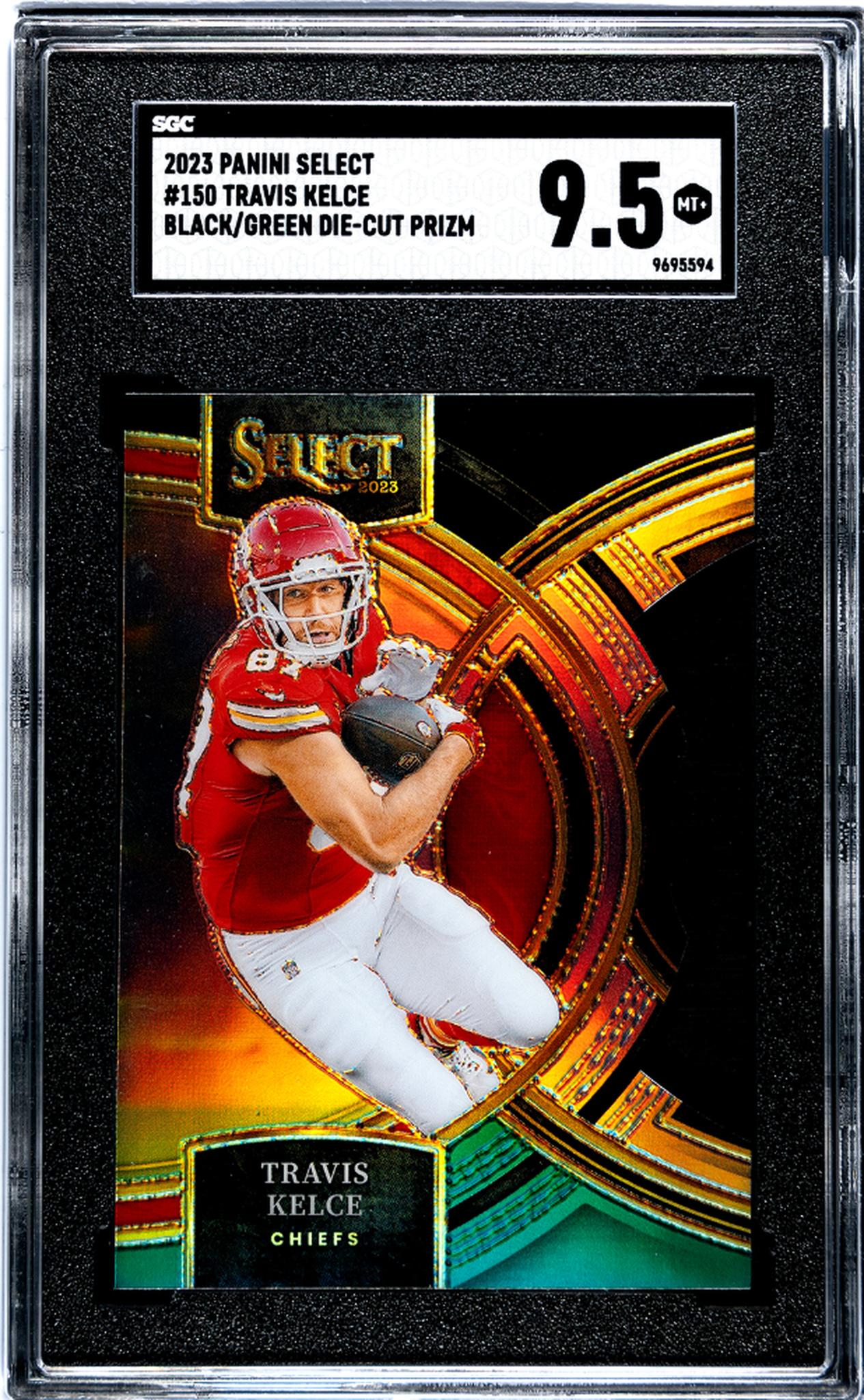 2023 Panini Select #150 Travis Kelce Black/Green Die-Cut Prizm SGC 9.5