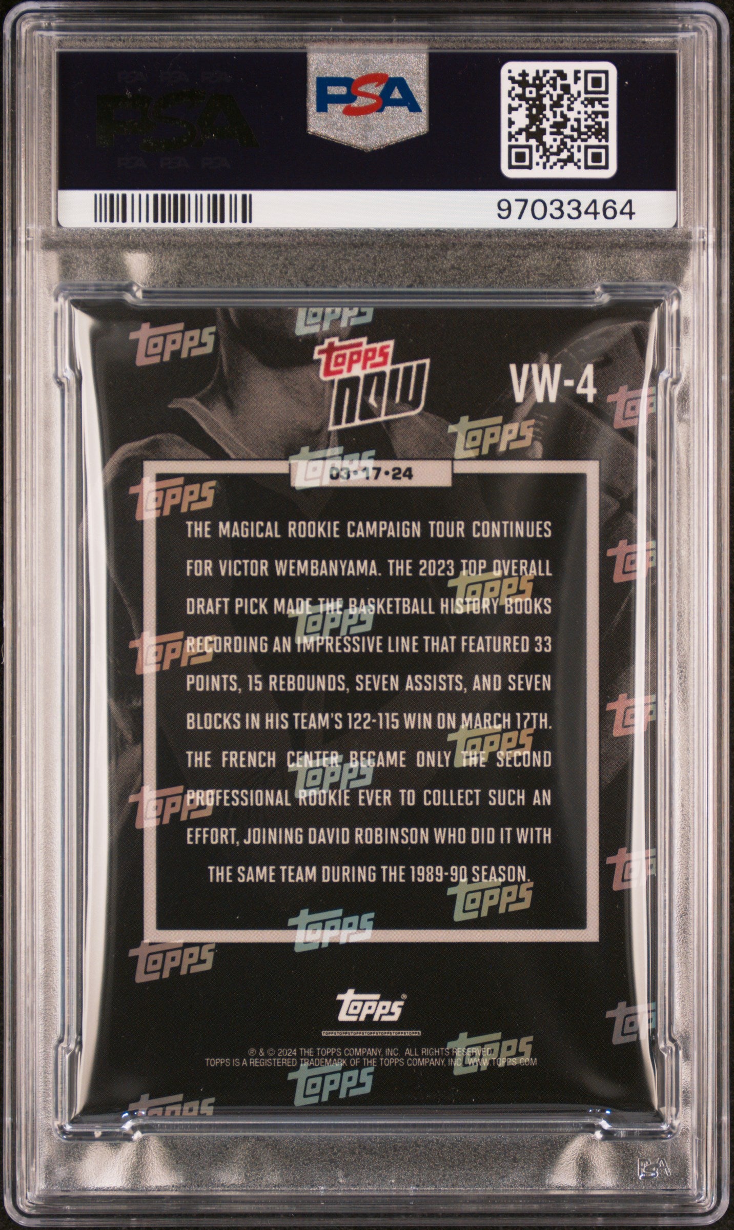2023 Topps Now Victor Wembanyama #VW4 RC PSA 8
