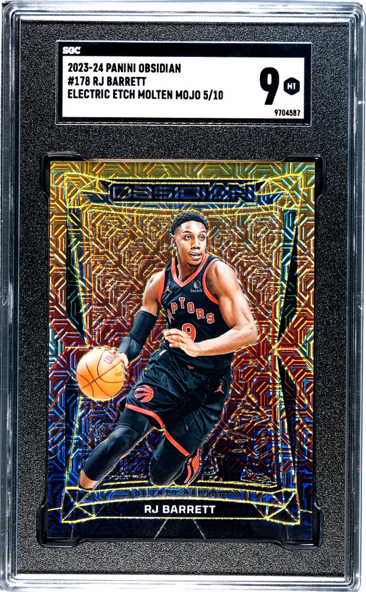 2023 Panini Obsidian #178 RJ Barrett Electric Etch Molten Mojo /10 SGC 9