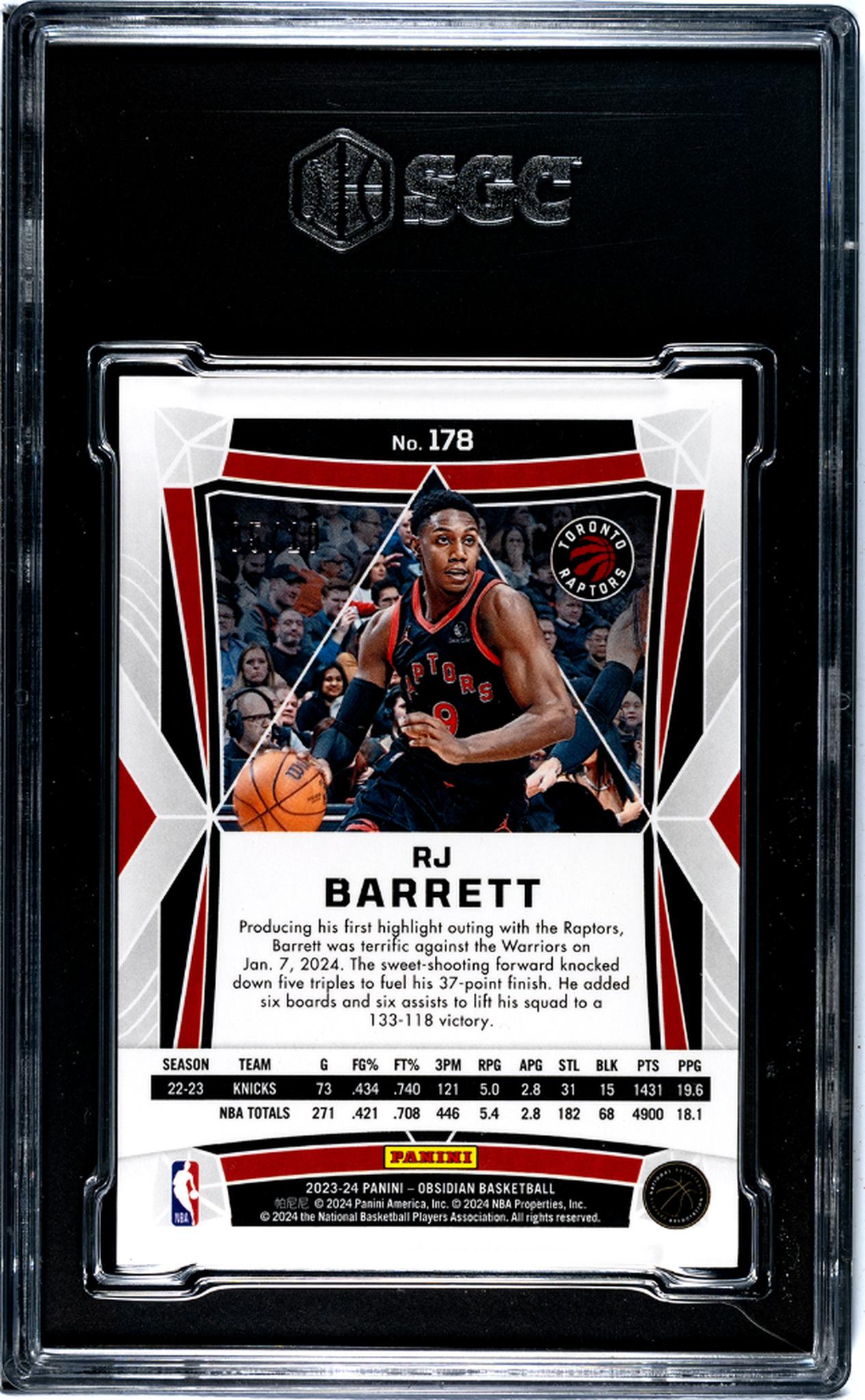 2023 Panini Obsidian #178 RJ Barrett Electric Etch Molten Mojo /10 SGC 9