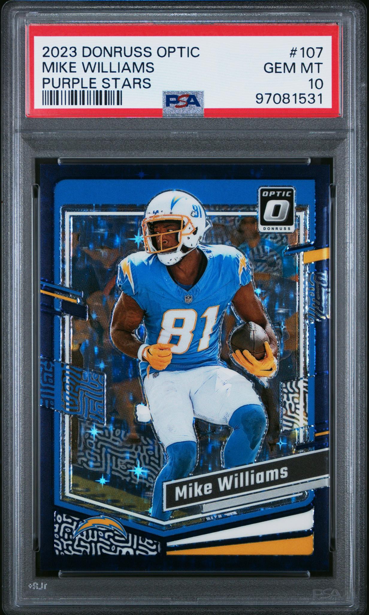 2023 Panini Donruss Optic Purple Stars Mike Williams #107 /15 PSA 10