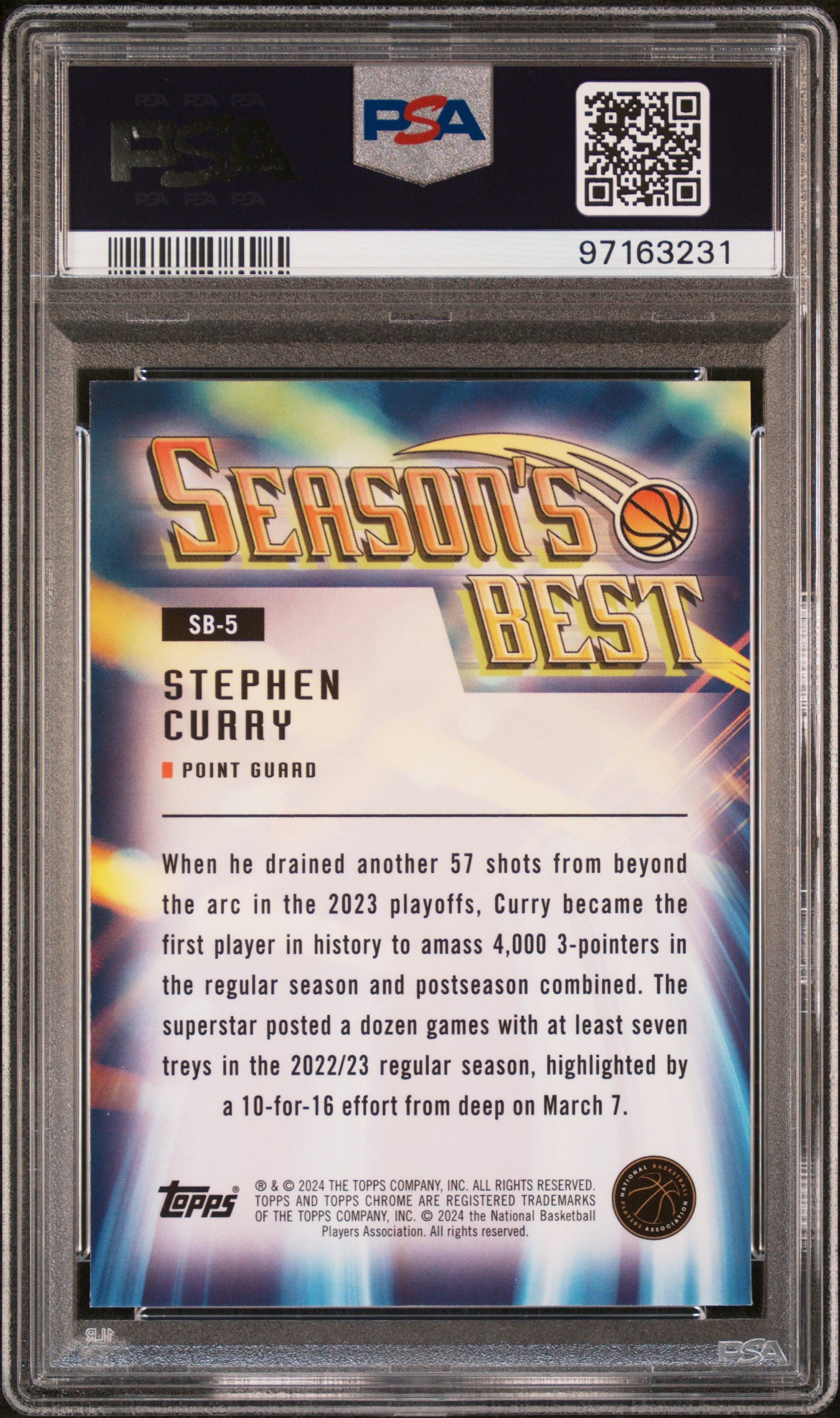 2023 Topps Chrome Season's Best Purple Geometric Stephen Curry #SB5 PSA 9