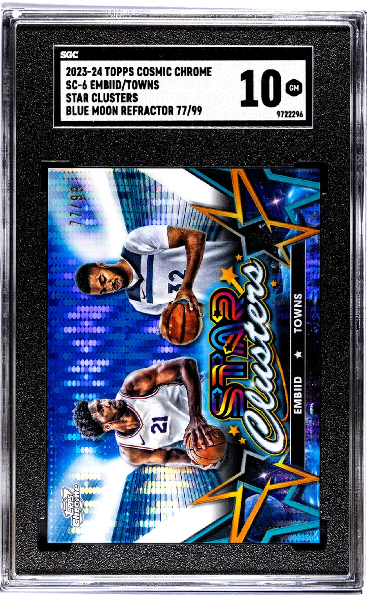 2023-24 Topps Cosmic Chrome #SC-6 Embiid/Towns Star Clusters Blue Moon Refractor /99 SGC 10