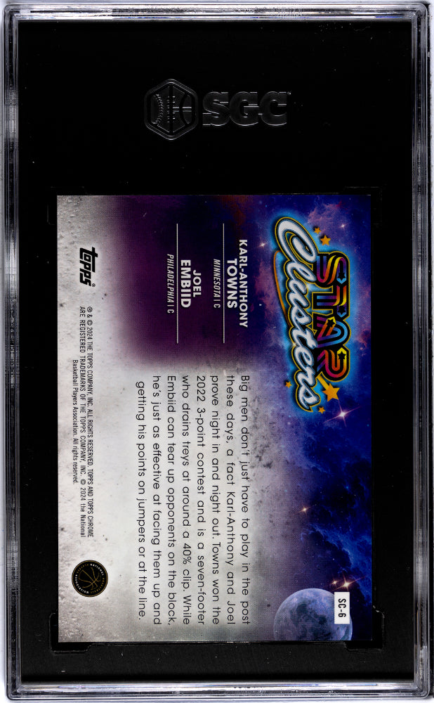 2023-24 Topps Cosmic Chrome #SC-6 Embiid/Towns Star Clusters Blue Moon Refractor /99 SGC 10