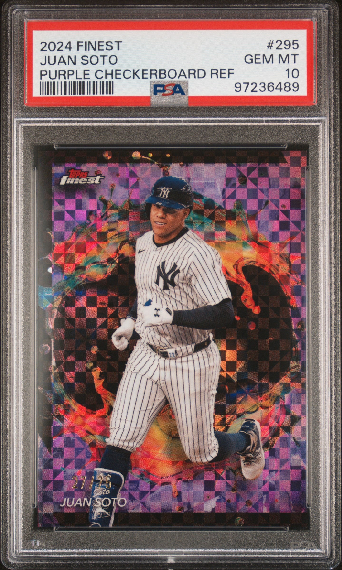 2024 Topps Finest Purple Checkerboard Juan Soto #295 /75 PSA 10