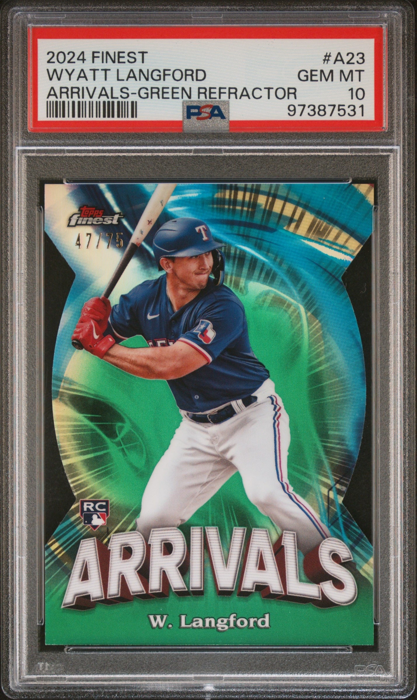 2024 Topps Finest Green Refractor Wyatt Langford #A23 RC /75 PSA 10