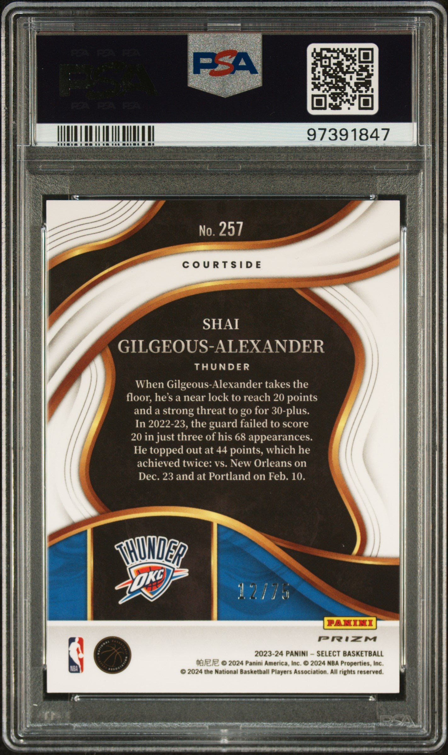 2023 Panini Select White Disco S. Gilgeous Alexander #257 /75 PSA 9