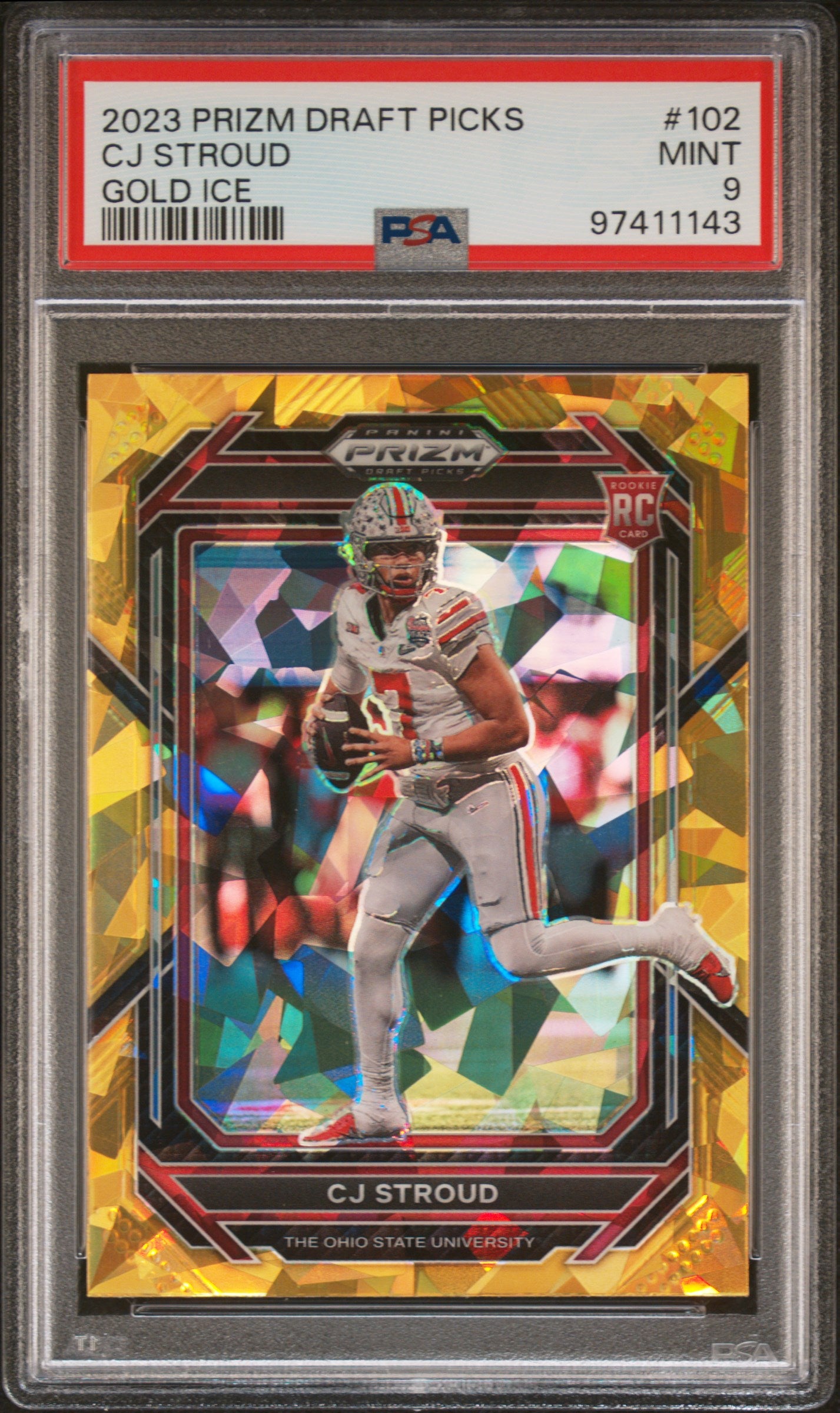 2023 Panini Prizm Draft Picks Gold Ice Prizm CJ Stroud #102 PSA 9