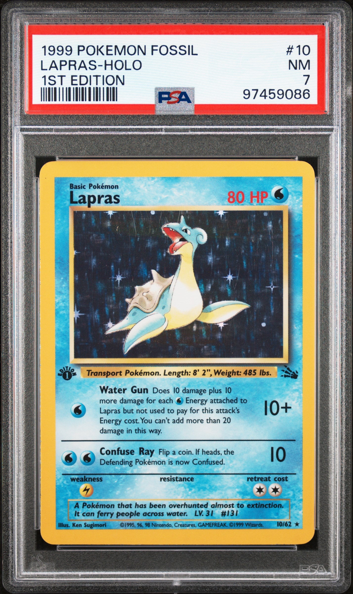 1999 Pokemon Fossil #10 Lapras 1st Edition Holo PSA 7