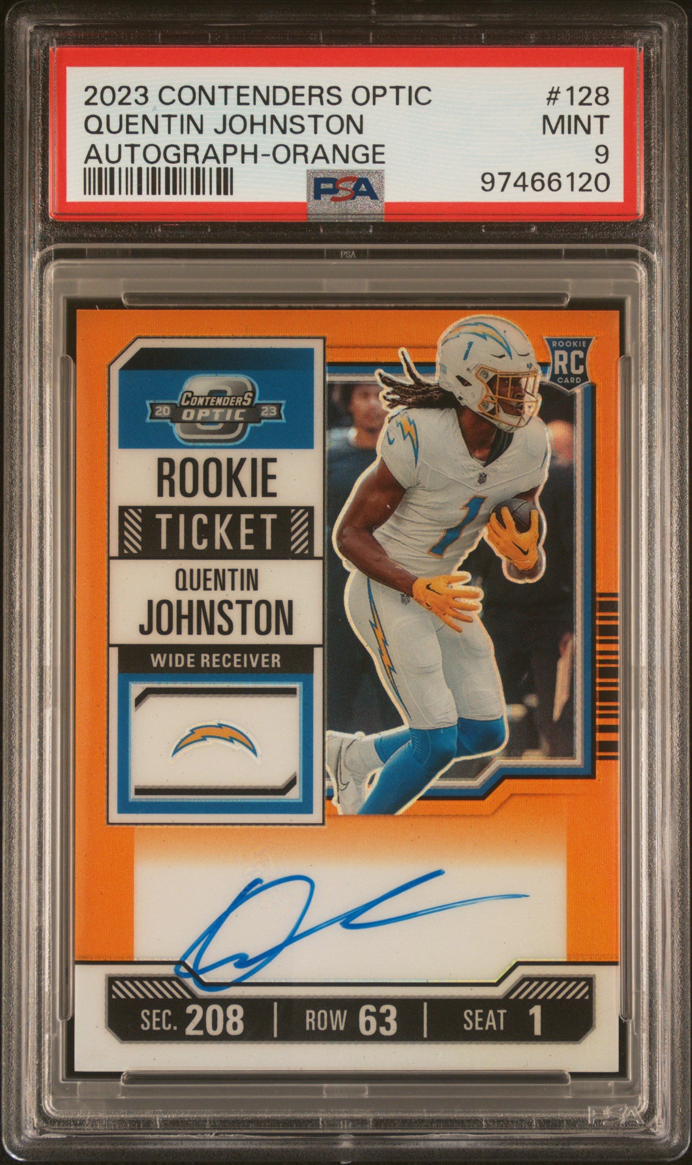 2023 Contenders Optic #128 Quentin Johnston Rookie Ticket /50 PSA 9
