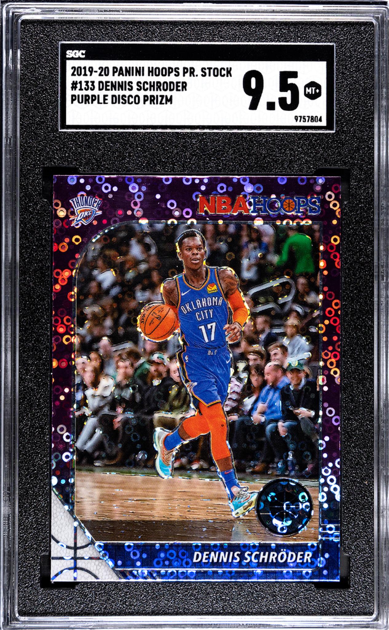 2019-20 Panini Hoops Premium Stock #133 Dennis Schroder Purple Disco Prizm SGC 9.5