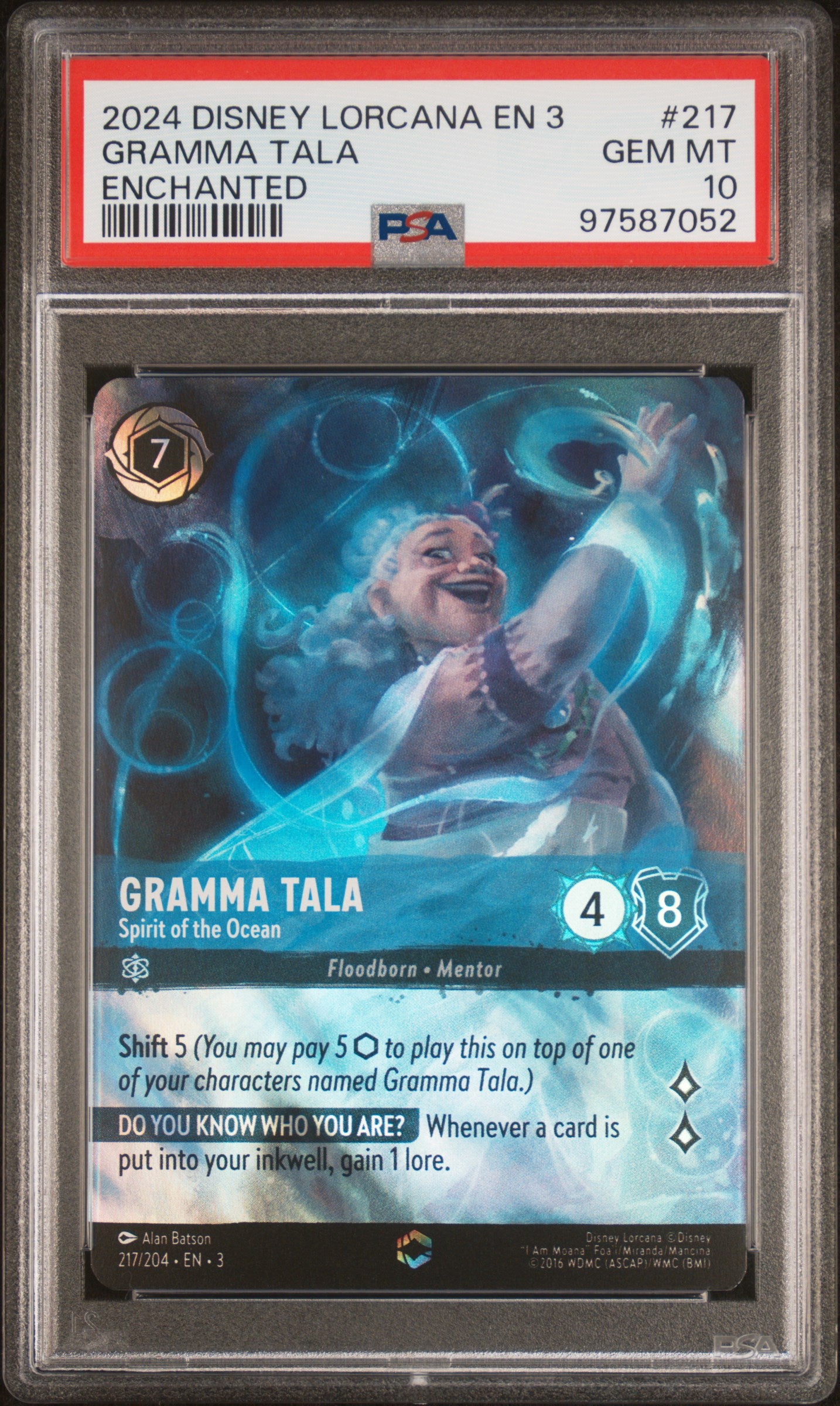 2024 Disney Lorcana En 3-Into the Inklands #217 Gramma Tala - Spirit of the Ocean Enchanted PSA 10