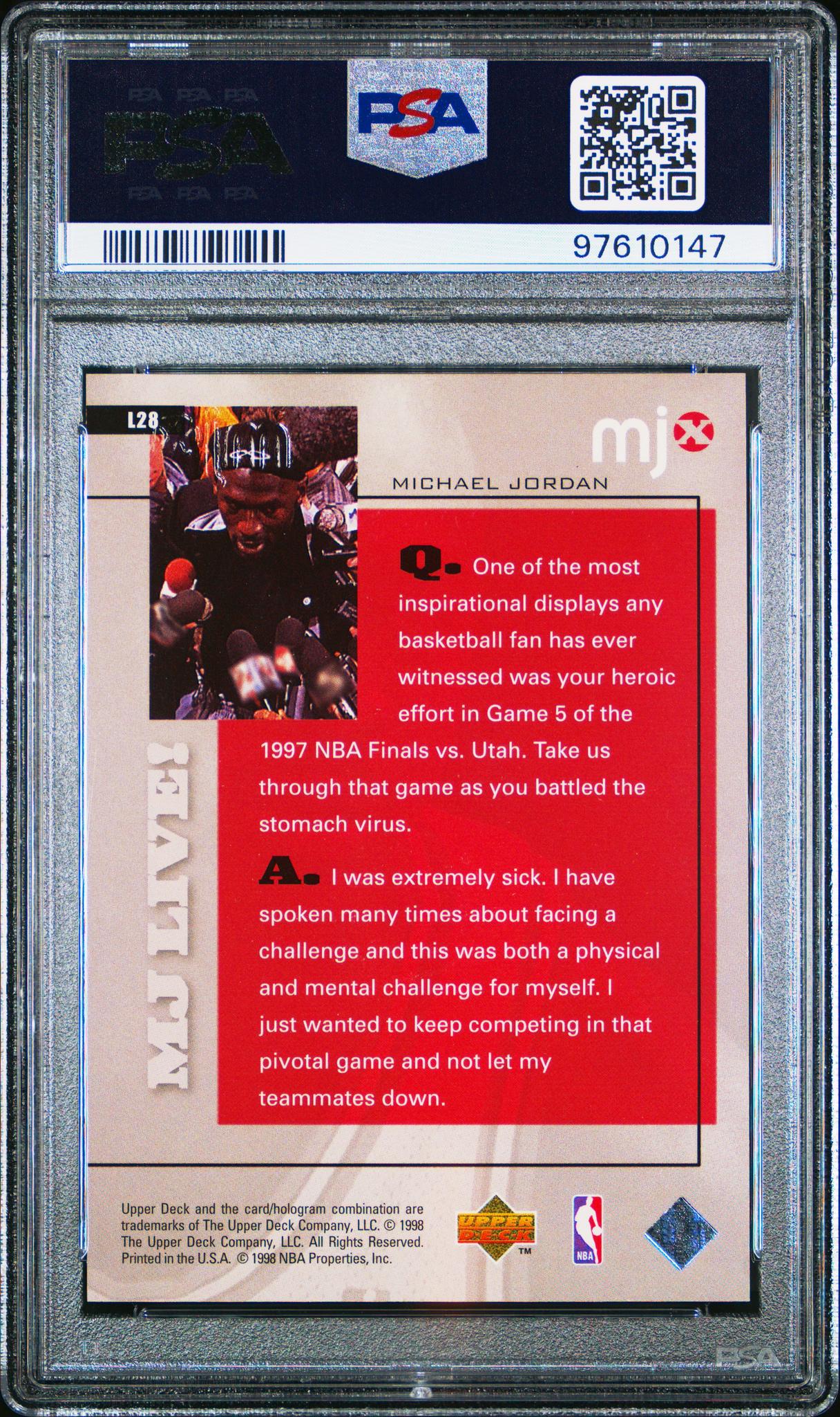 1998 Upper Deck MJx MJ Live Michael Jordan #L28 /100 PSA 8