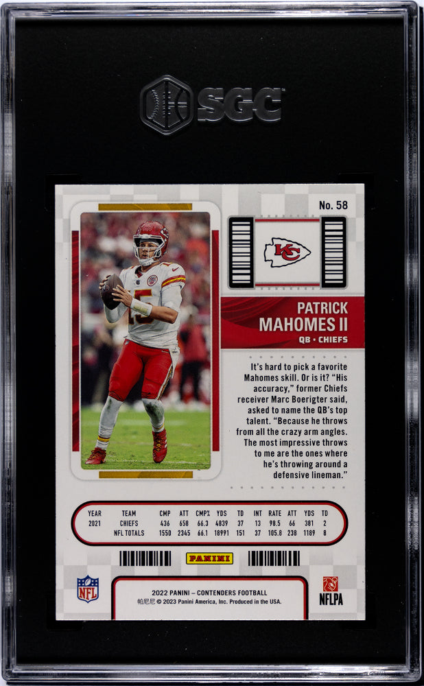 2022 Panini Contenders Season Ticket Patrick Mahomes II #58 SGC 10