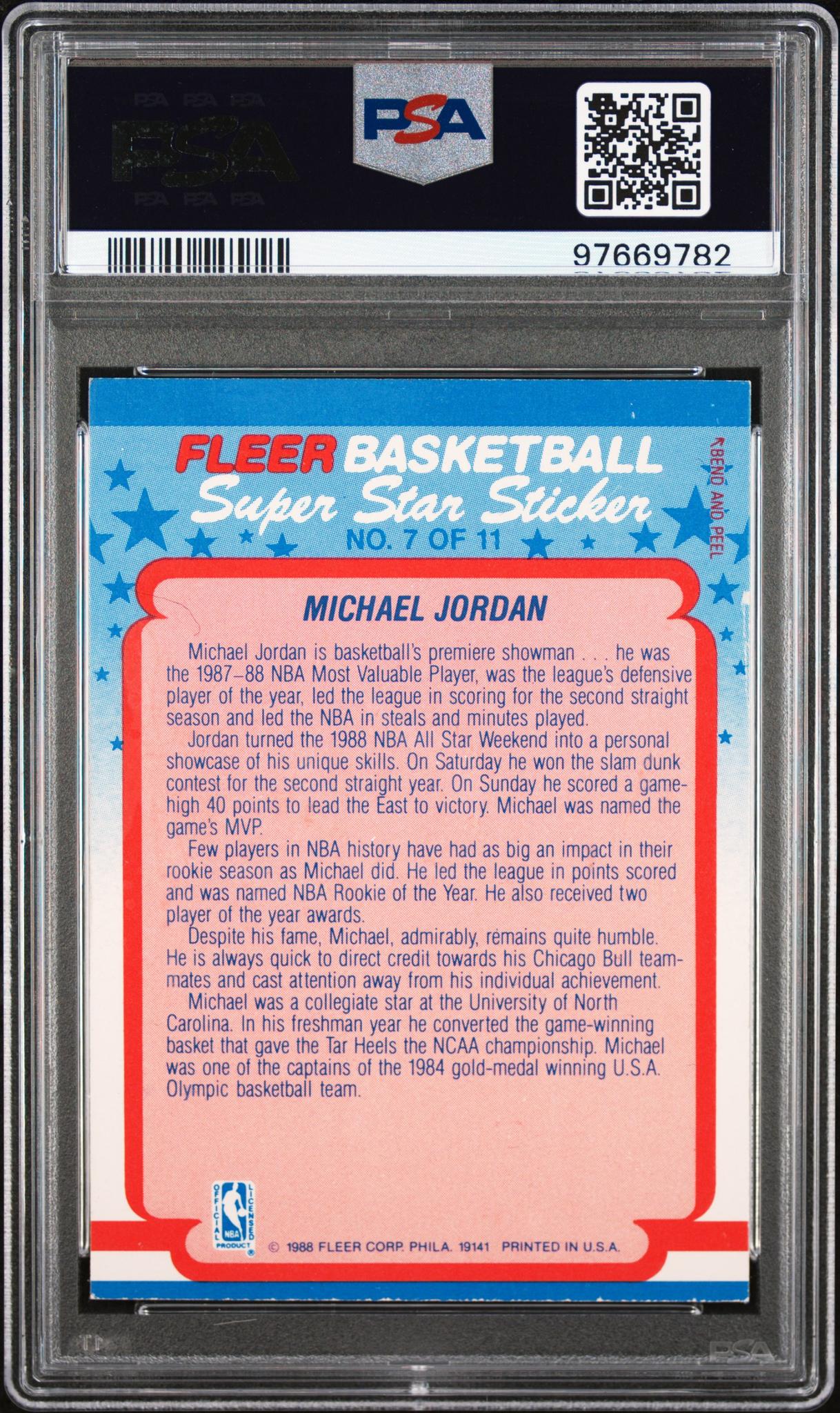 1988 Fleer Sticker #7 Michael Jordan PSA 5