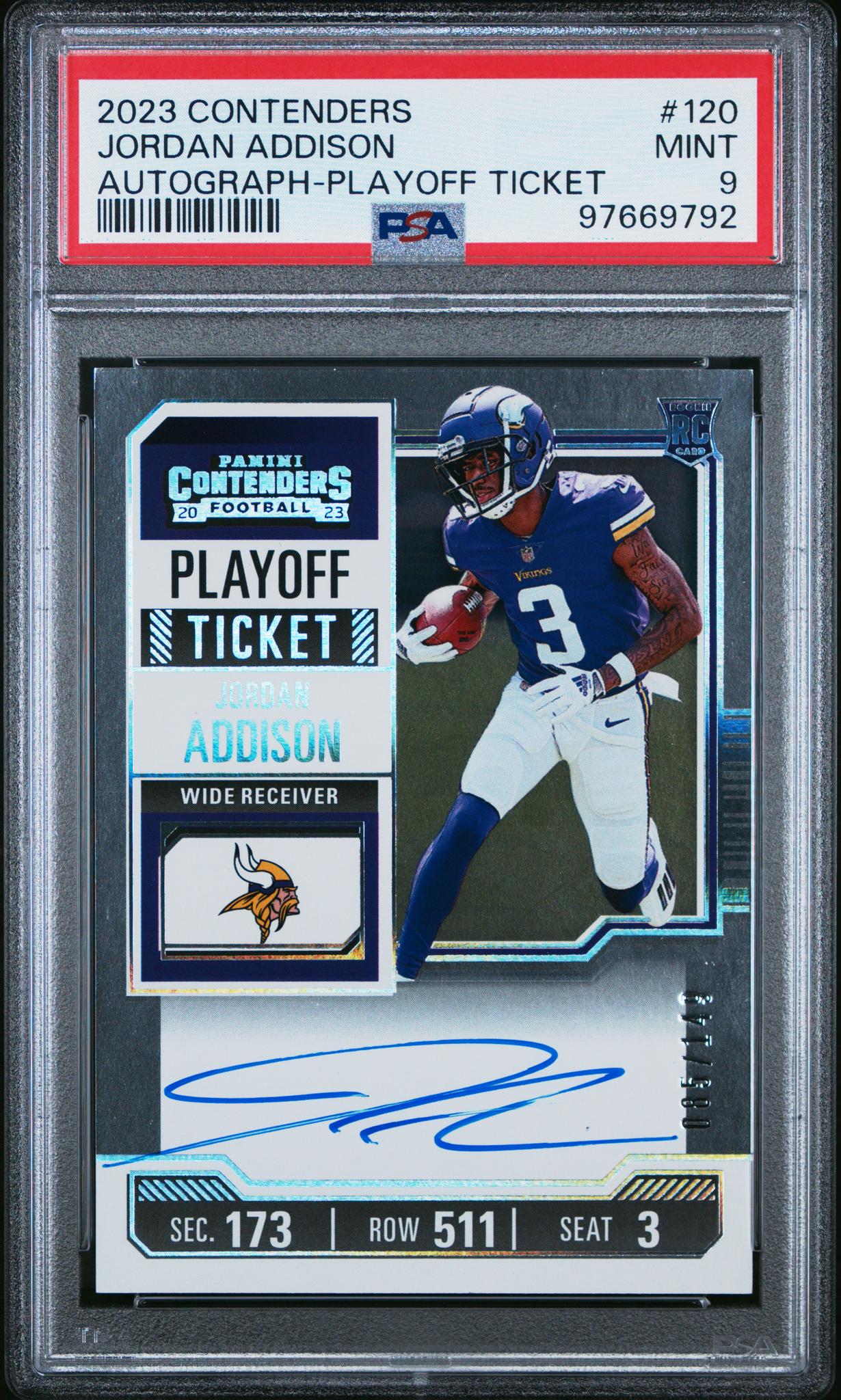 2023 Panini Contenders Autograph-Playoff Ticket Jordan Addison #120 PSA 9
