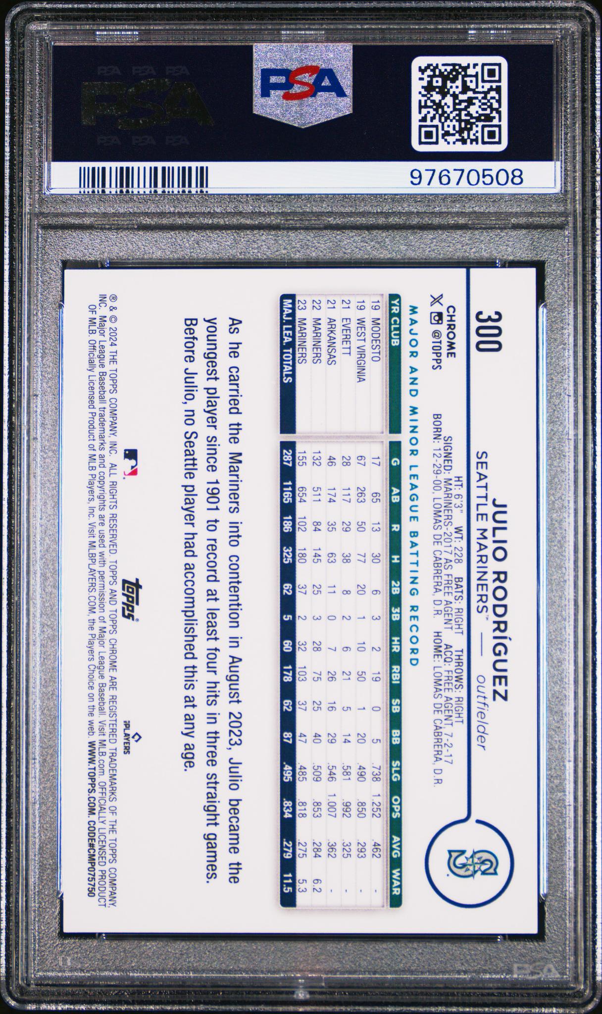 2024 Topps Chrome Variation Julio Rodriguez #300 PSA 9