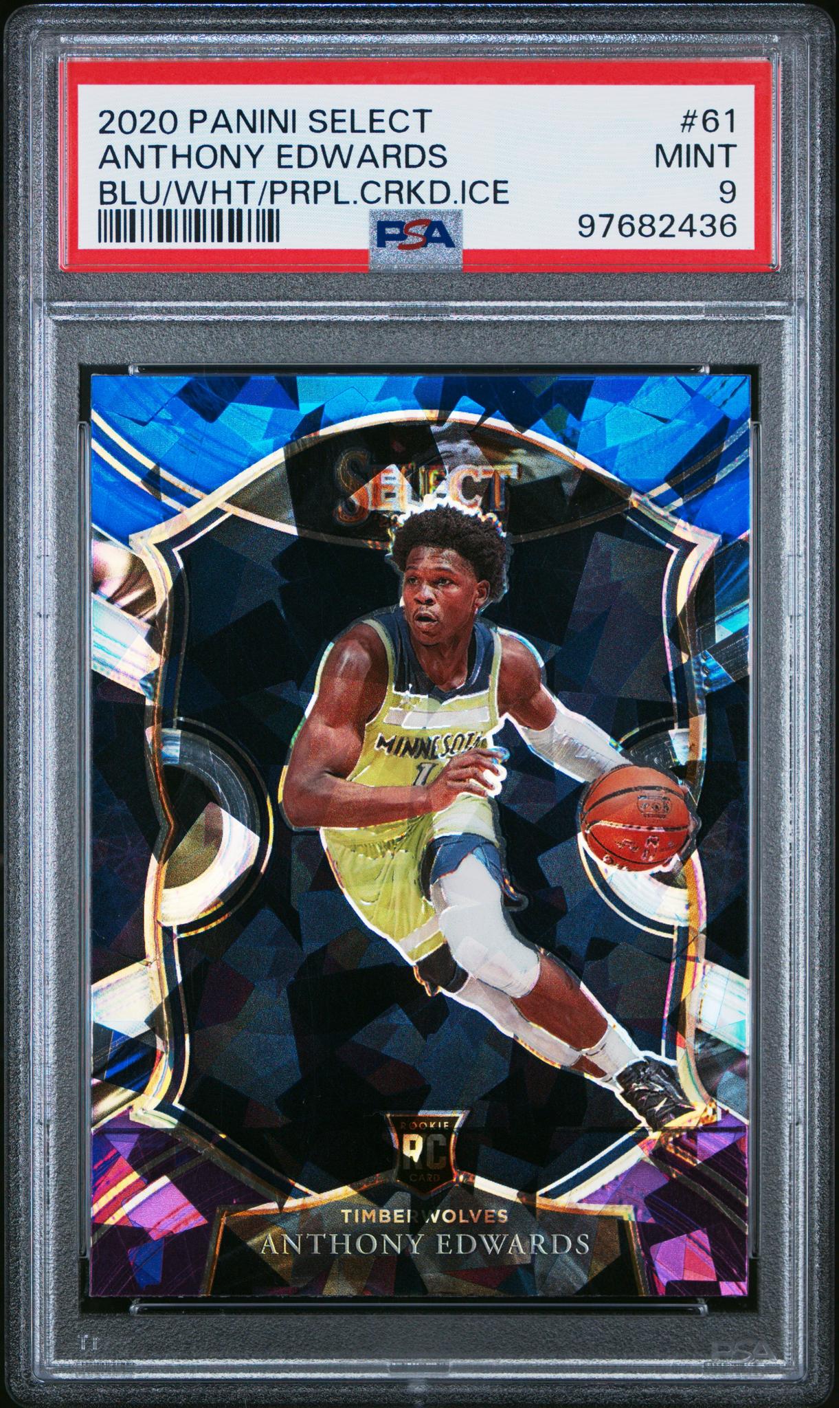 2020 Panini Select Blue White Purple Cracked Ice Anthony Edwards #61 RC PSA 9