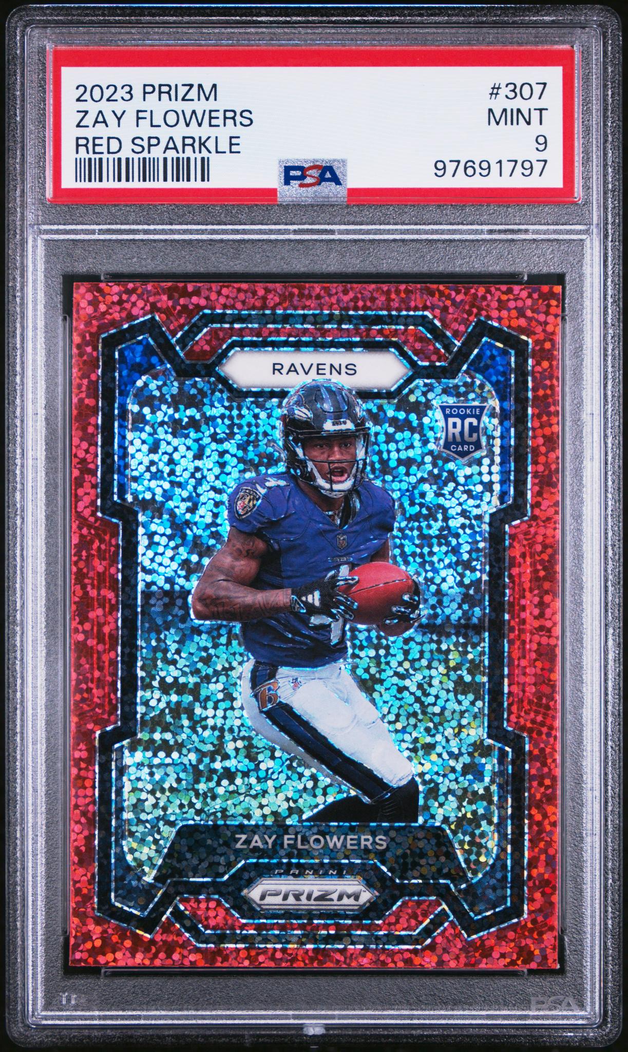 2023 Panini Prizm Red Sparkle Zay Flowers #307 PSA 9